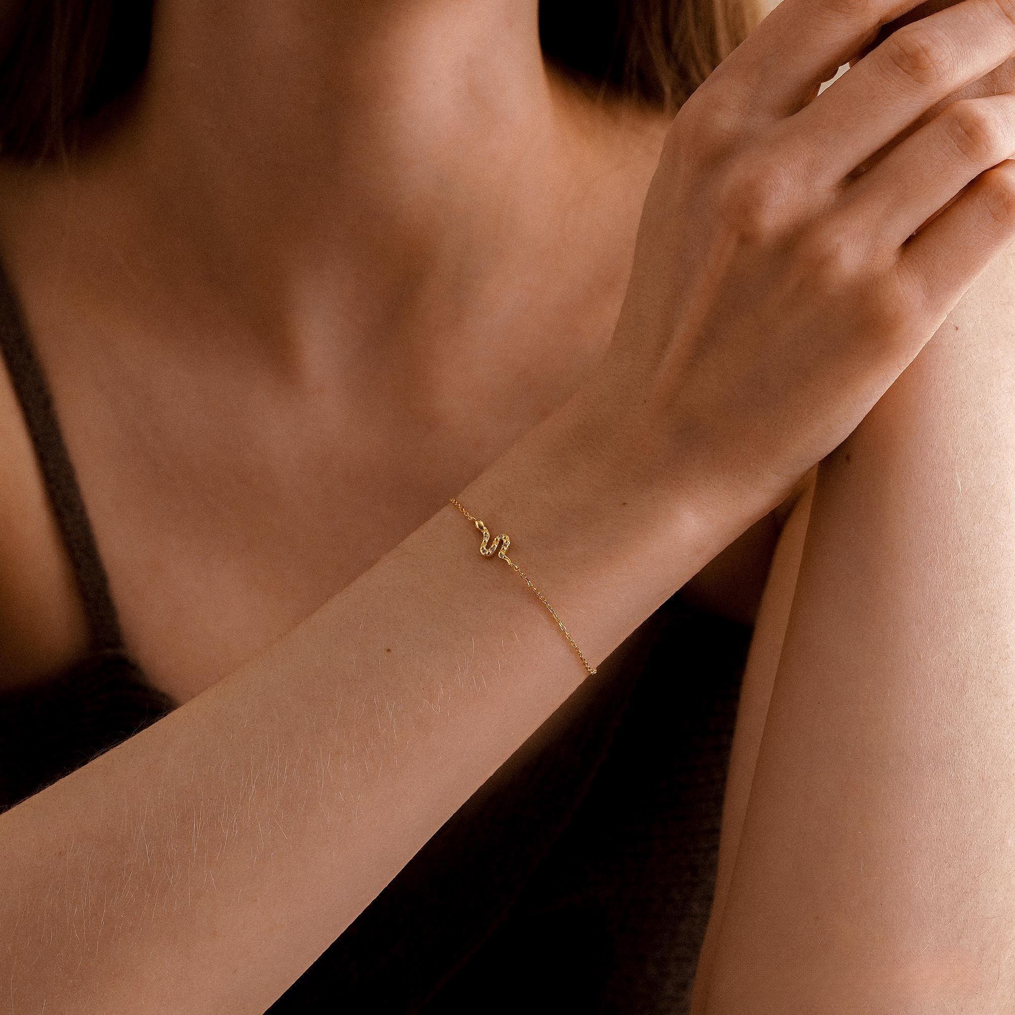 Delicate Golden Snake Bracelet – Elegant Diamond Snake Jewelry, Unique Gift for Her