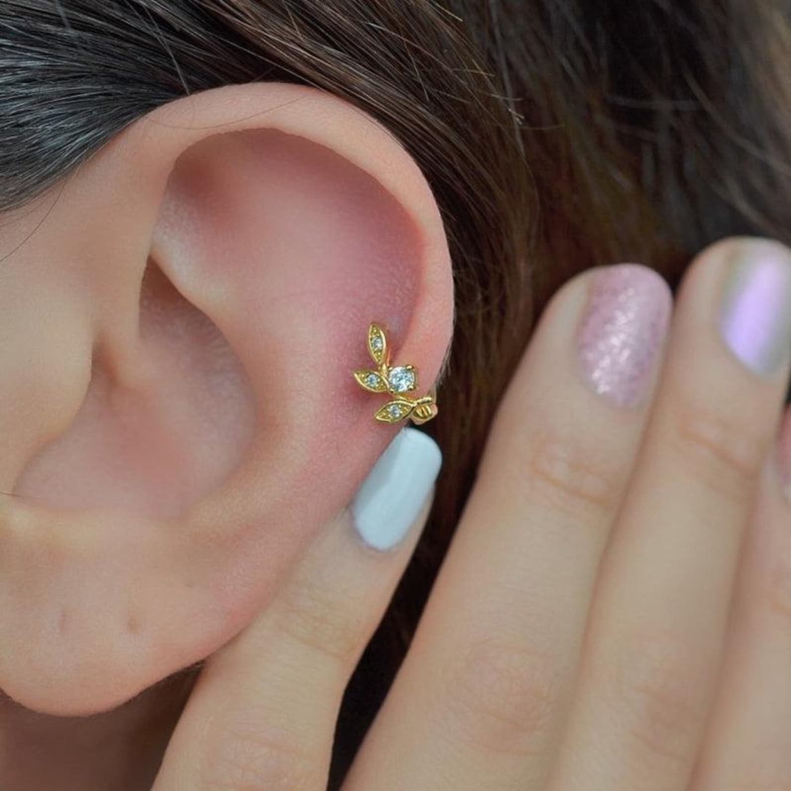 Delicate Leaf Hoop Piercing earrings