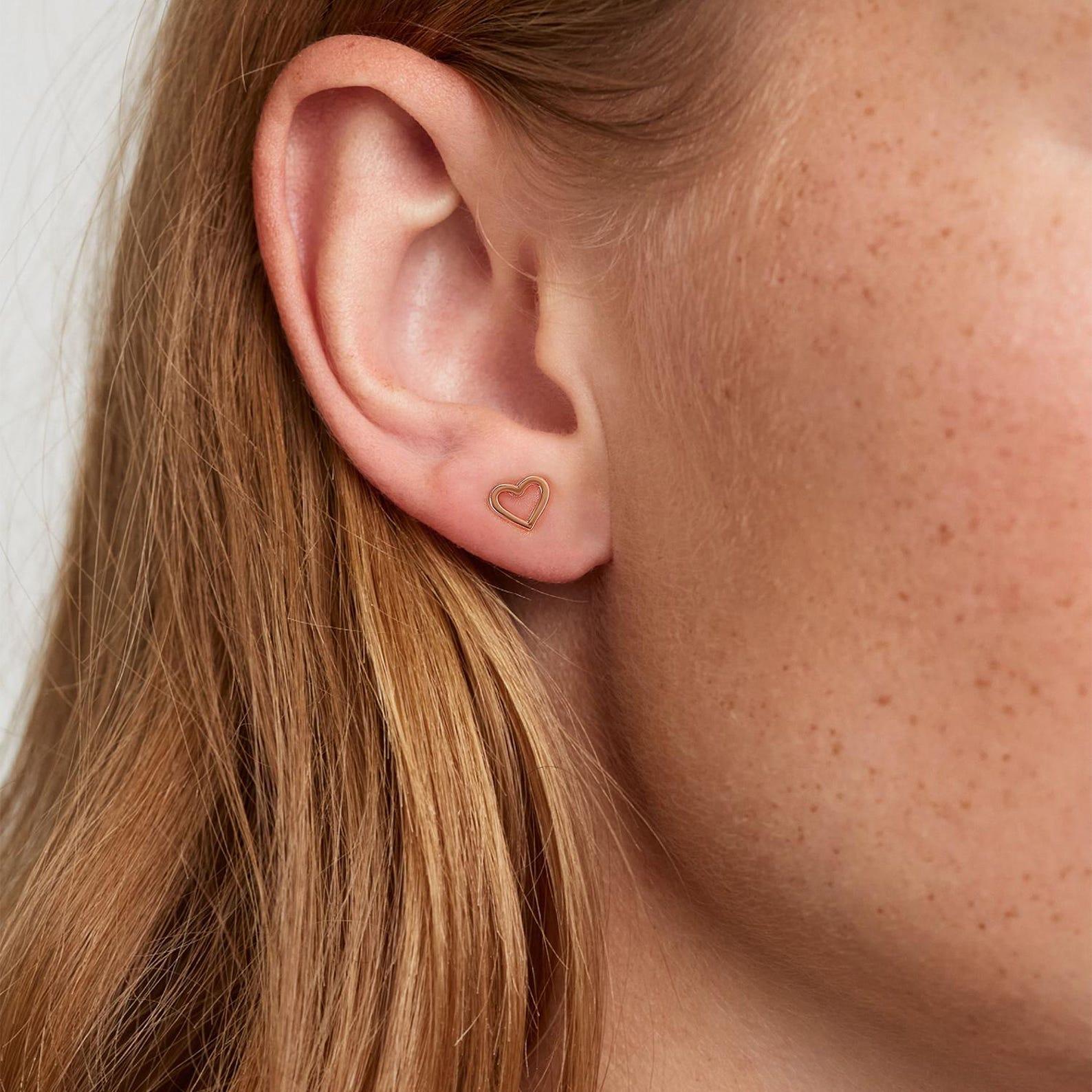 Tiny Open Heart Screw Back Earrings – Minimalist Heart Studs for Everyday