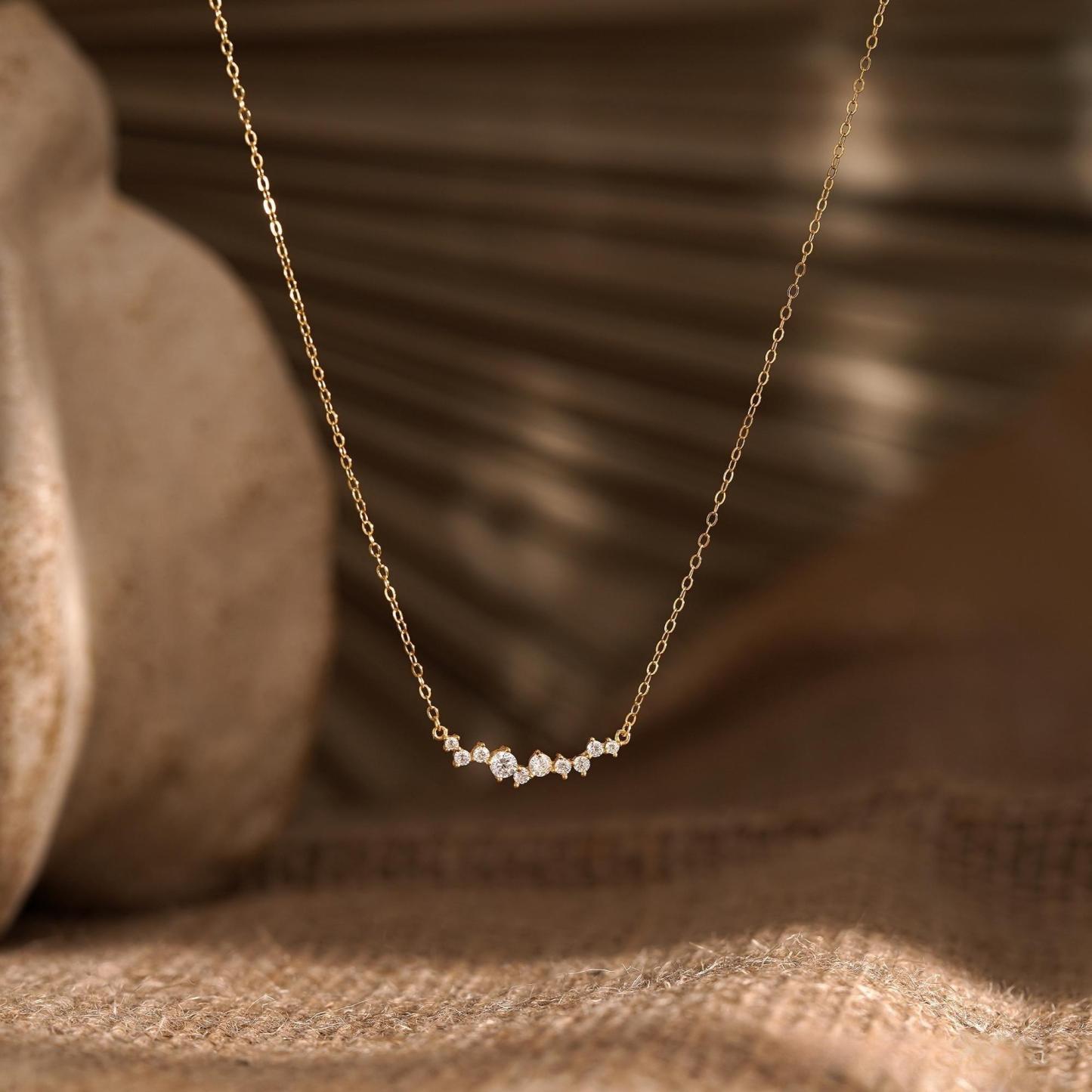 ROUND SHAPED DIAMOND ROW NECKLACE – TIMELESS MINIMALIST JEWELRY FOR BRIDESMAIDS, MOM GIFTS & QUIET LUXURY​