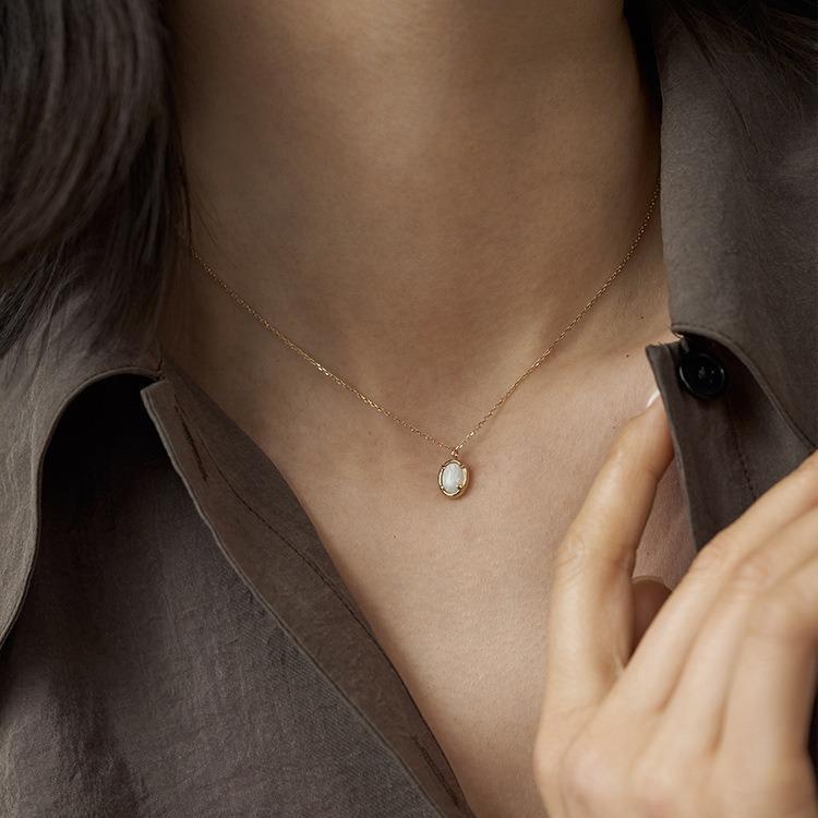 Dainty White Opal Necklace – Real Opal Oval Pendant, Elegant Gift for Her