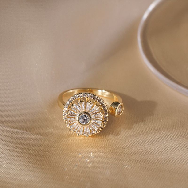 Gold Crystal Anxiety Relief  Spinning Ring-belovejewel.com
