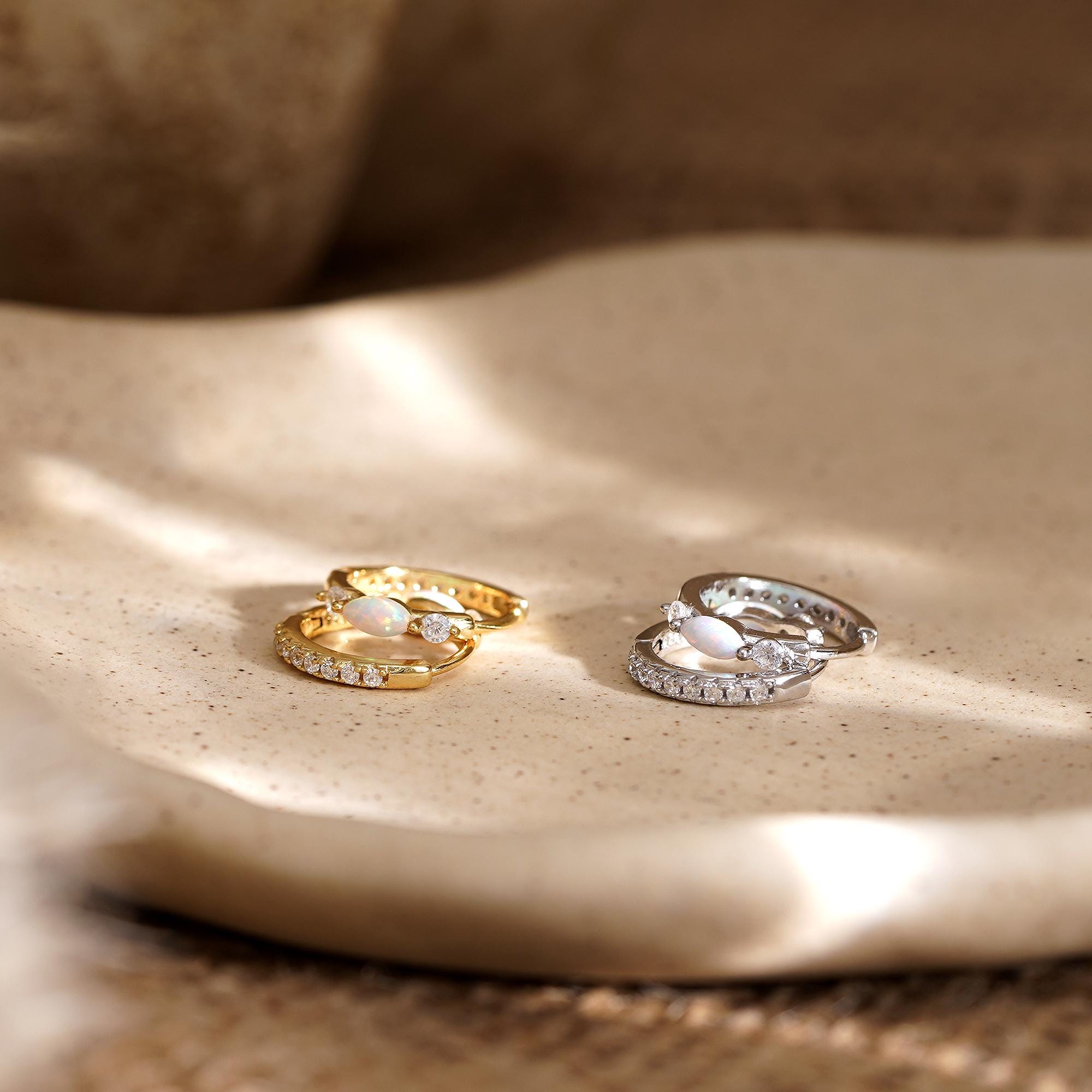 Minimalist Opal Huggie Hoop Earrings