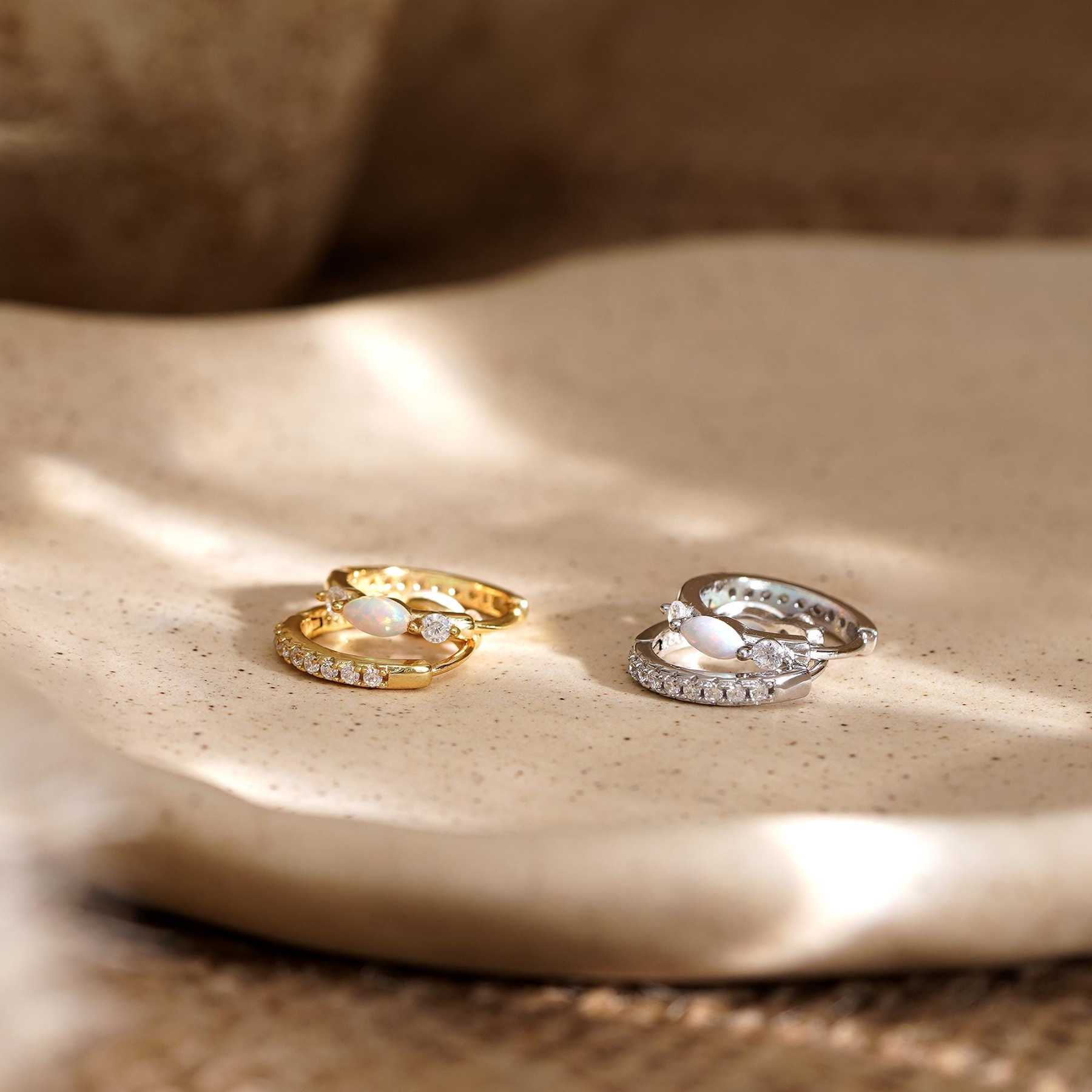 Minimalist Opal Huggie Hoop Earrings