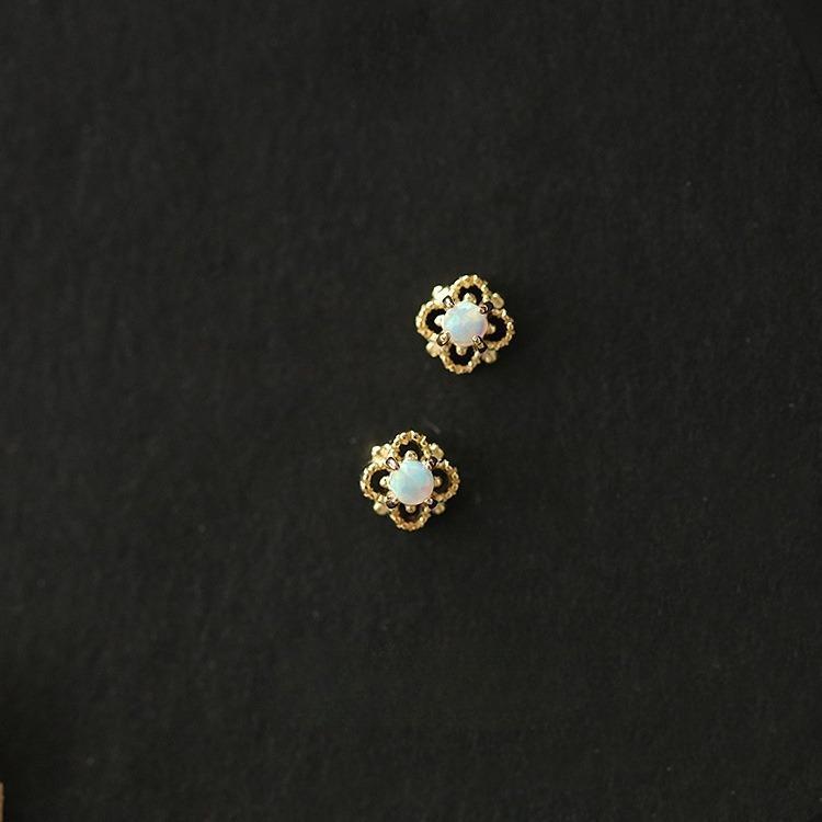 Four Leaf Flower Opal Stud Earrings