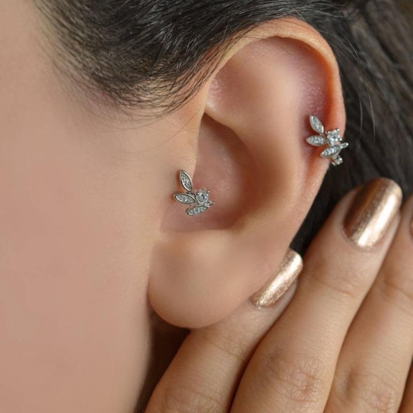 Delicate Leaf Hoop Piercing earrings
