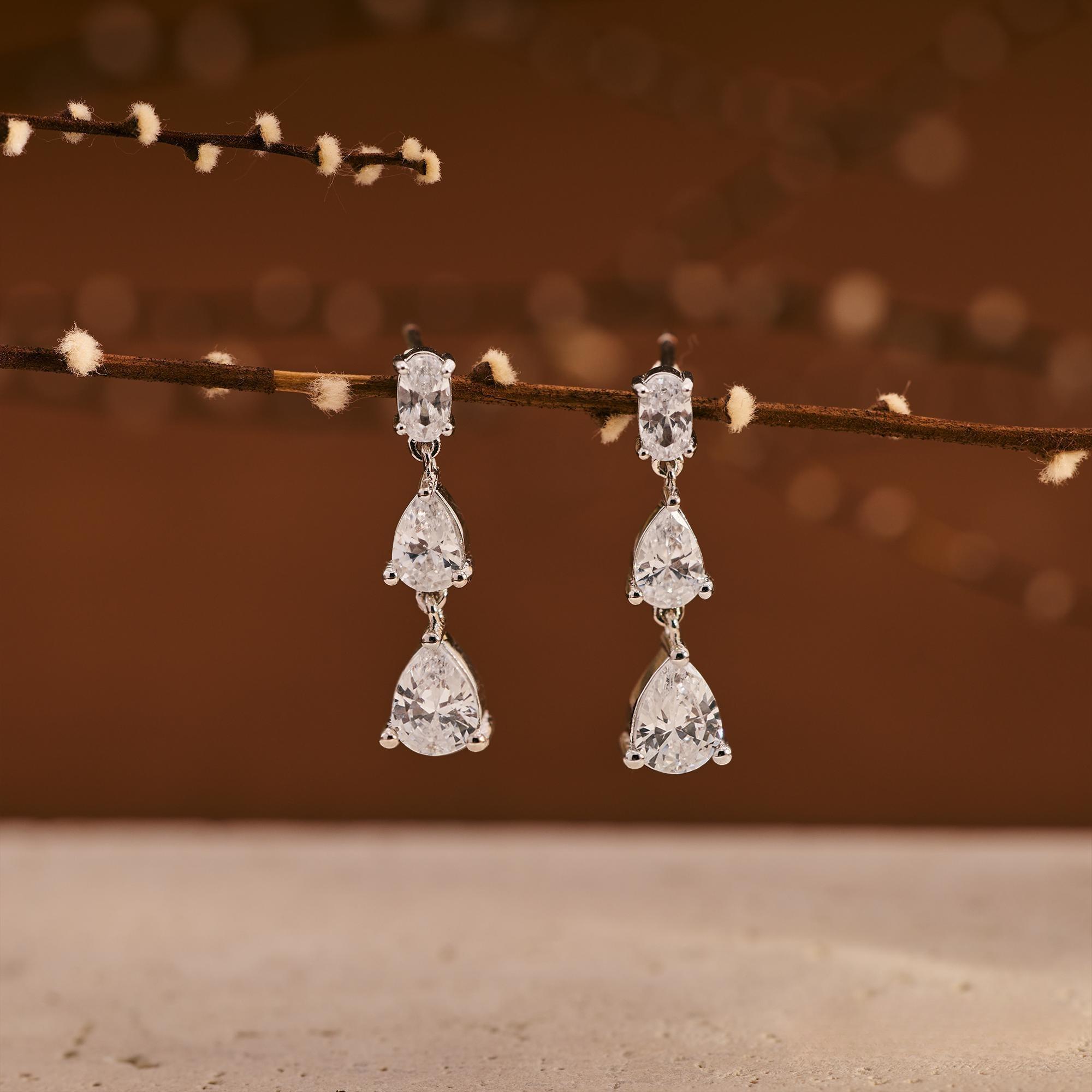 TRIPLE DIAMOND DROP EARRINGS – MINIMALIST BRIDESMAID GIFTS & WEDDING EARRINGS​