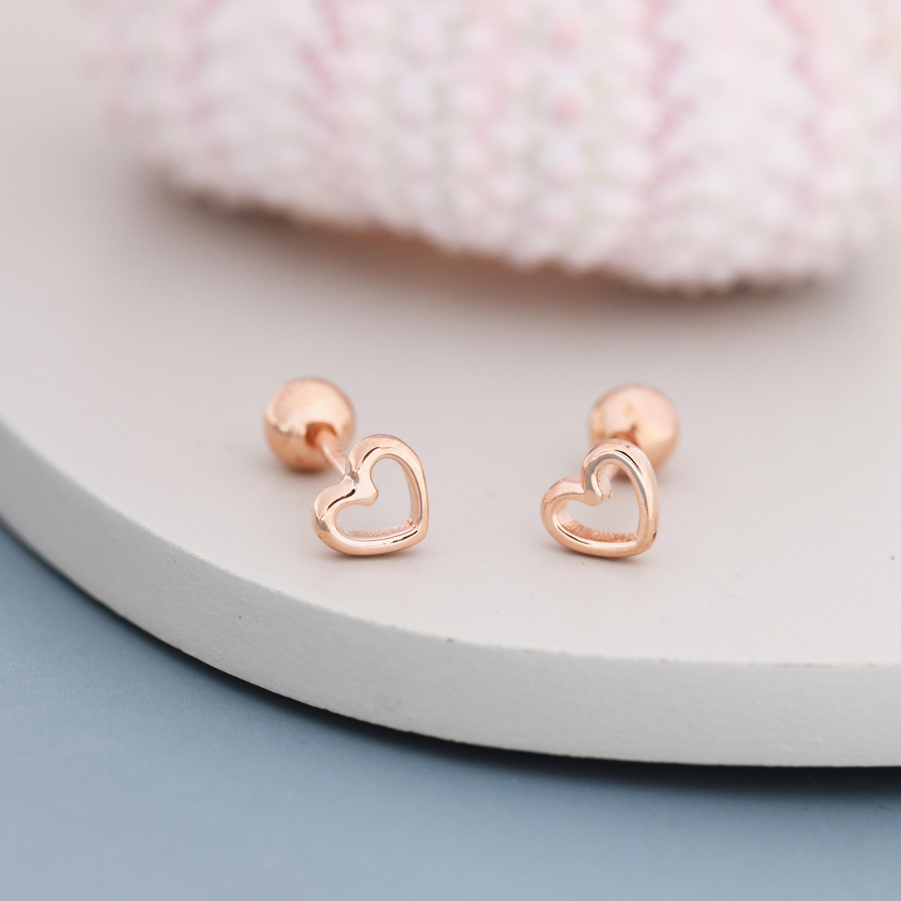 Tiny Open Heart Screw Back Earrings – Minimalist Heart Studs for Everyday