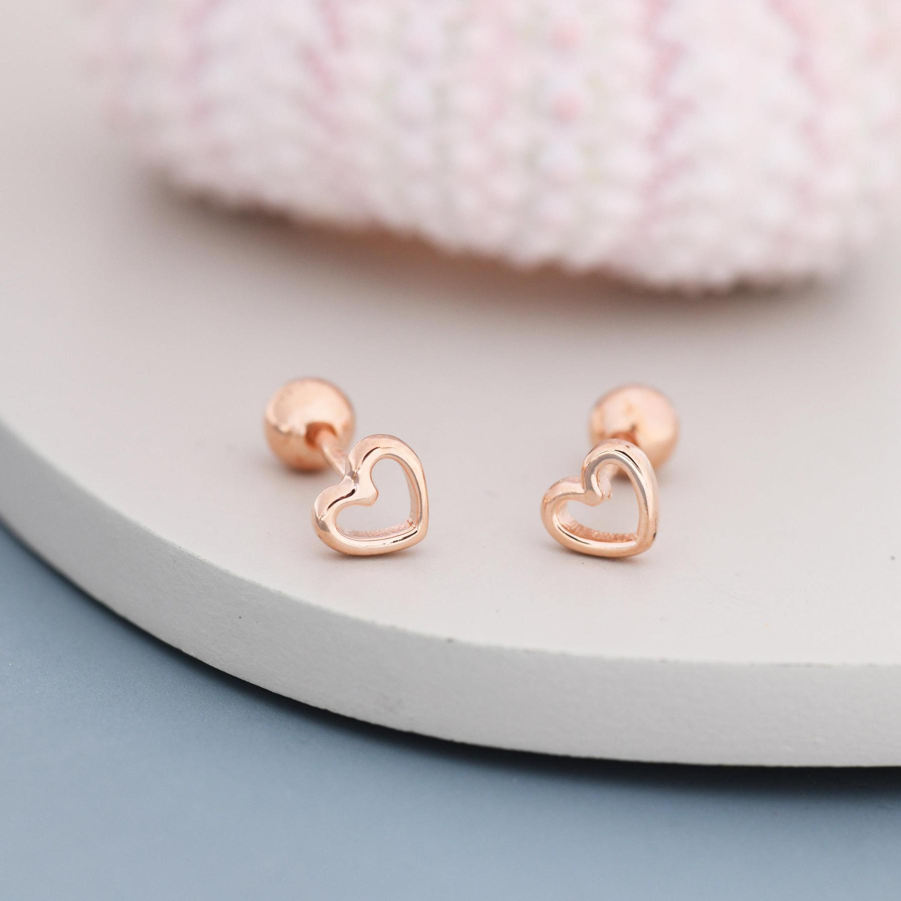 Tiny Open Heart Screw Back Earrings – Minimalist Heart Studs for Everyday
