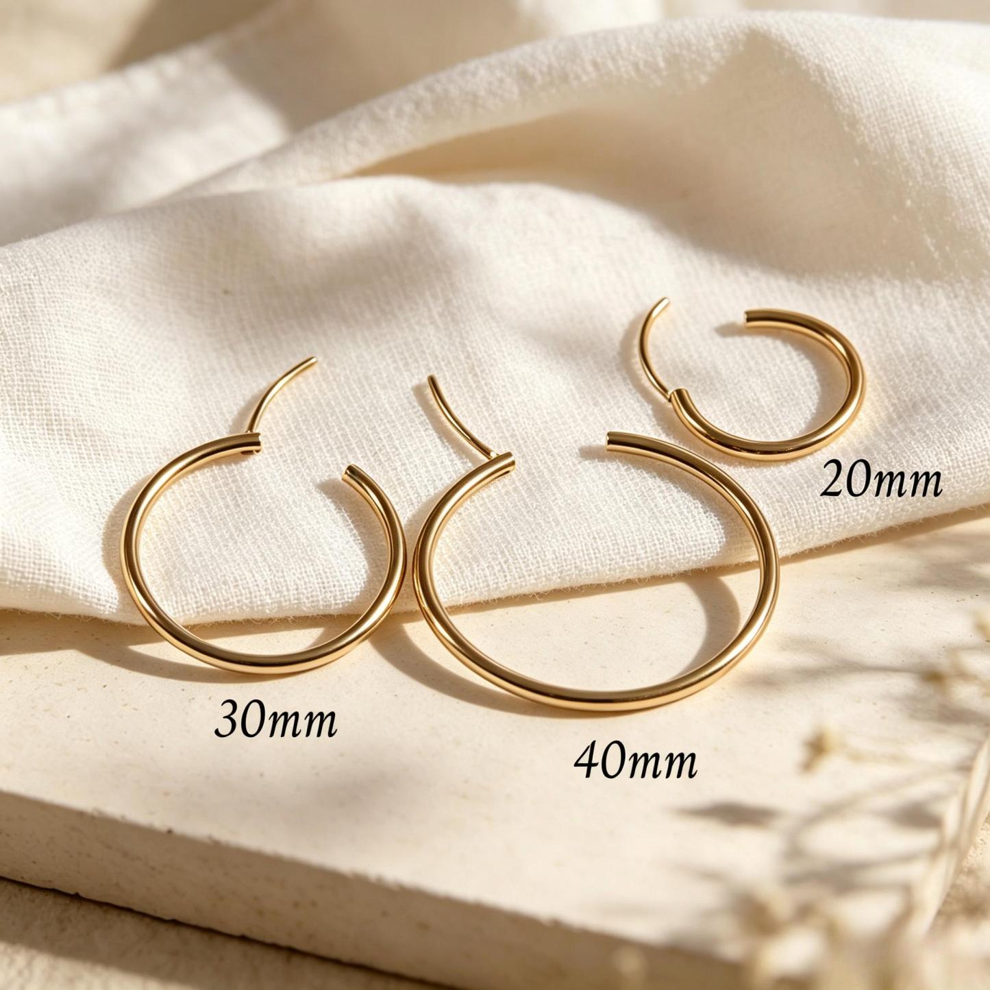 Implant Grade Ti 18G Gold Plated Seamless Hoop Earrings Dainty Thin Large Sizes Hypoallergenic Lightweight Artificial Gemstone Jewelry Accessories