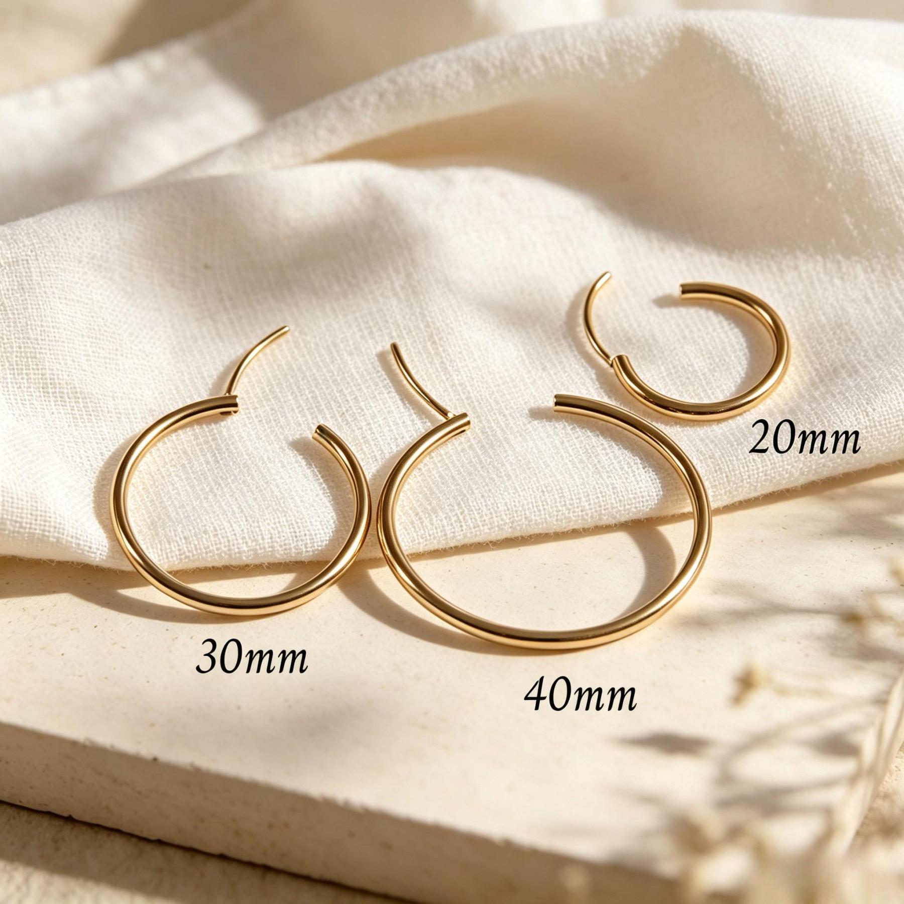 Implant Grade Ti 18G Gold Plated Seamless Hoop Earrings Dainty Thin Large Sizes Hypoallergenic Lightweight Artificial Gemstone Jewelry Accessories