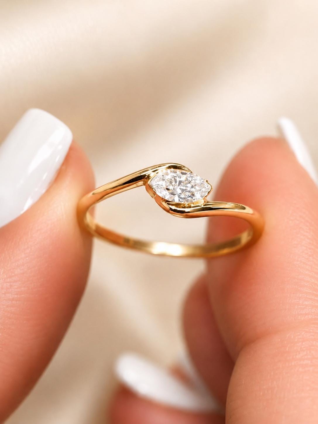 Dainty Marquise CZ Ring, Minimalist Simulated Diamond Band, Everyday Stackable Ring, Bridal Jewelry, AAA Grade Cubic Zirconia Ring