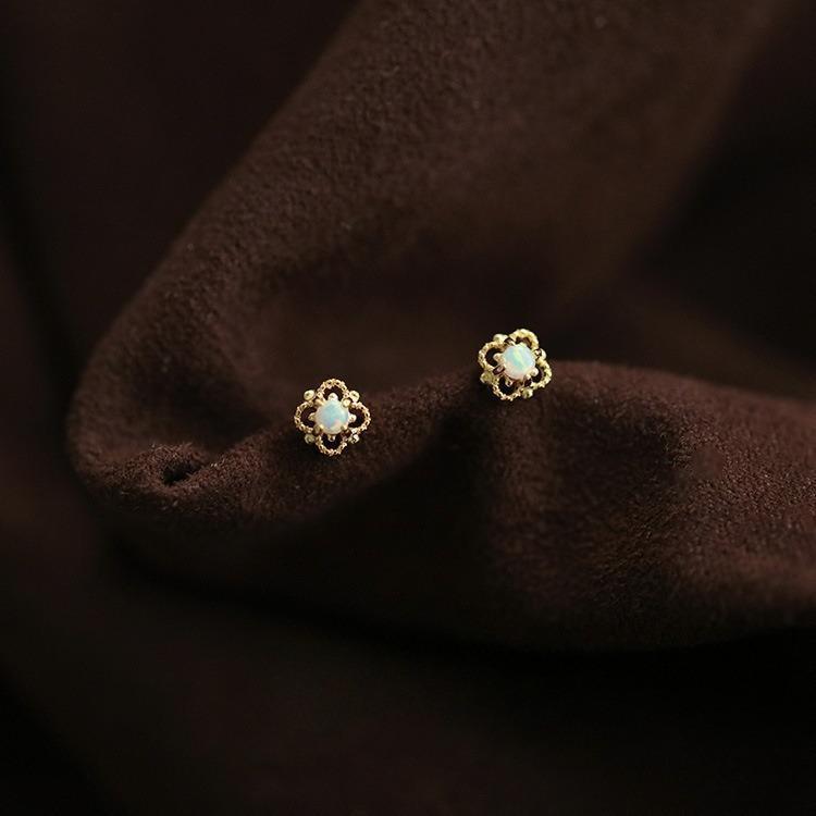 Four Leaf Flower Opal Stud Earrings