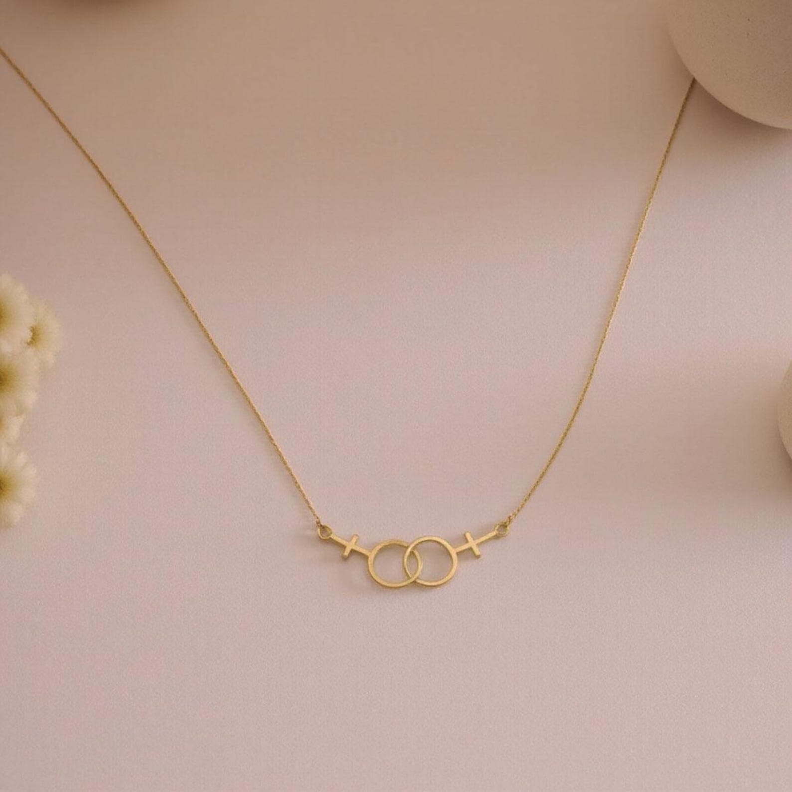 Lesbian Pride Necklace – Double Venus Symbol Pendant in Gold, Silver, or Rose Gold