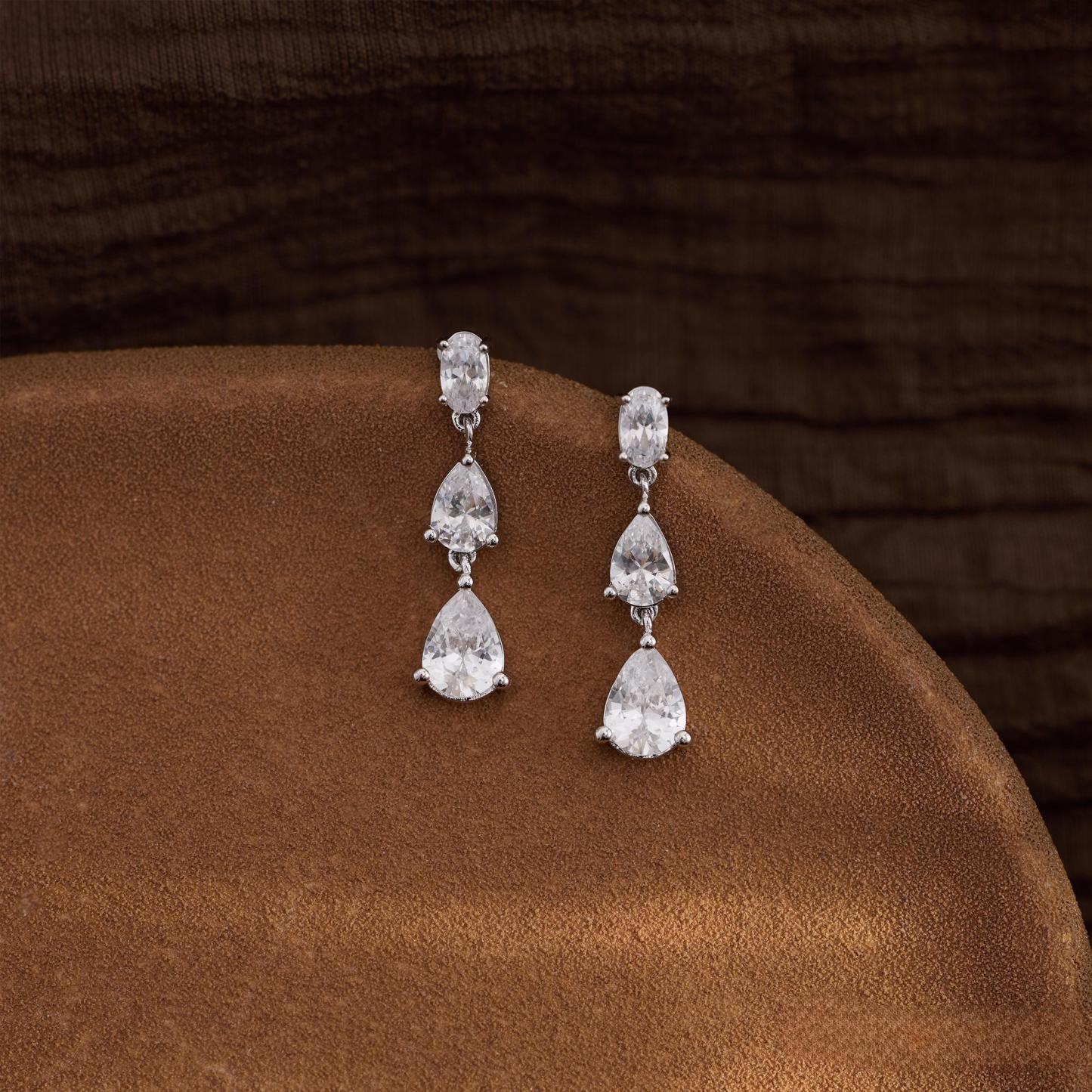 TRIPLE DIAMOND DROP EARRINGS – MINIMALIST BRIDESMAID GIFTS & WEDDING EARRINGS​