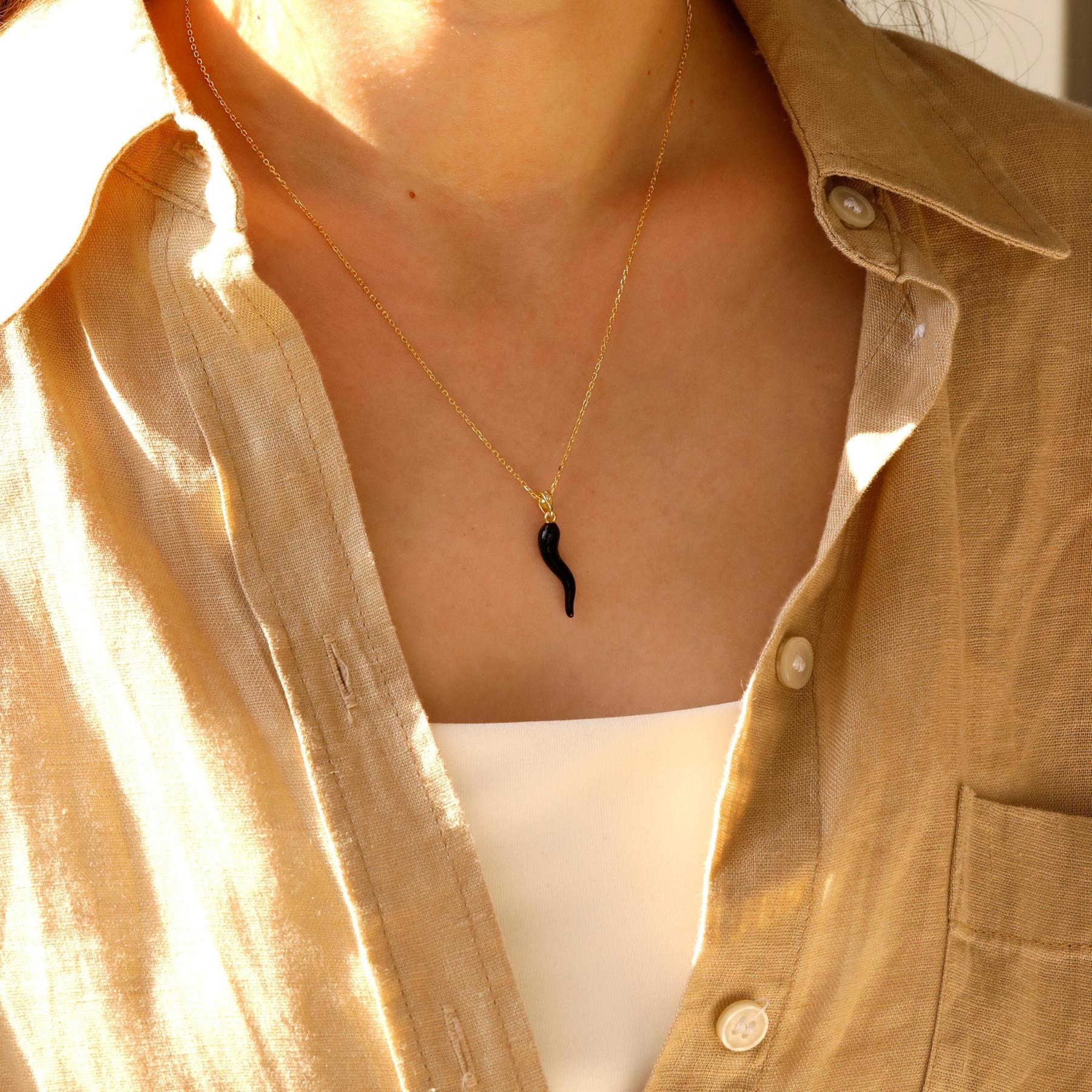 Italian Horn Cornicello Necklace–Good Luck Charm Gift