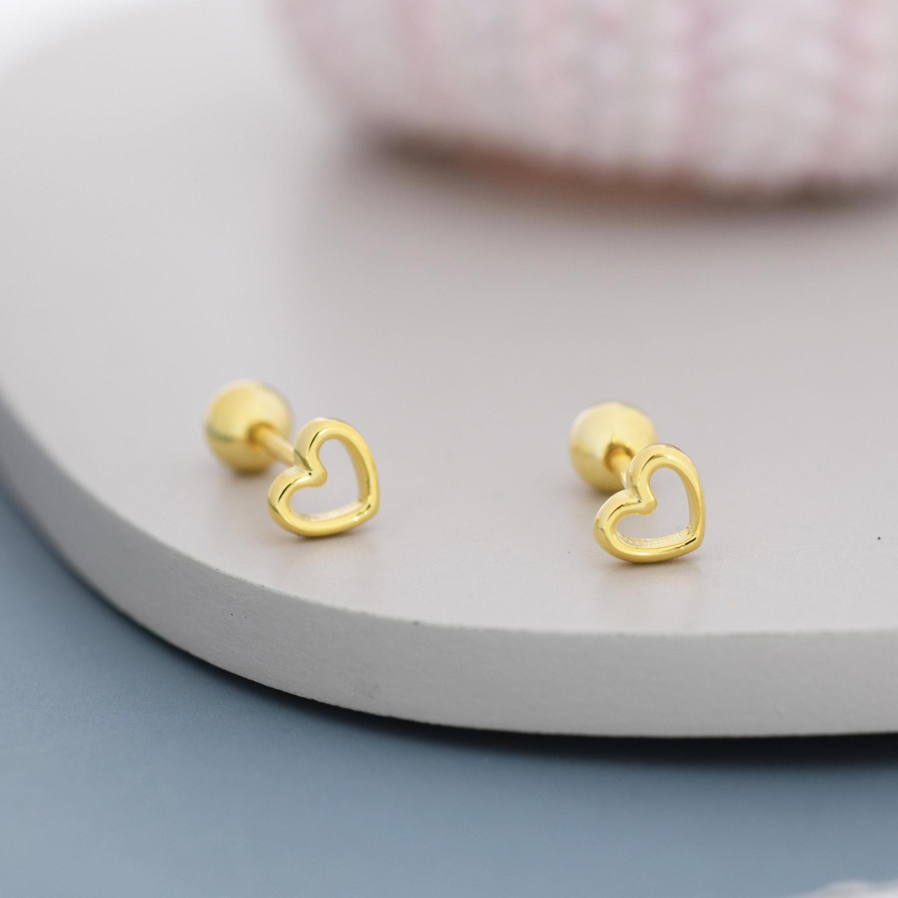 Tiny Open Heart Screw Back Earrings – Minimalist Heart Studs for Everyday