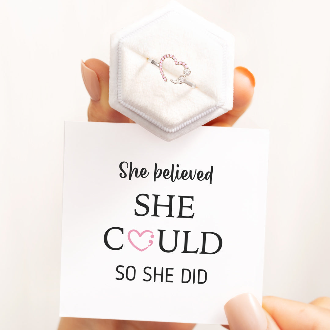 She Believed She Could So She Did Semicolon Ring-belovejewel.com