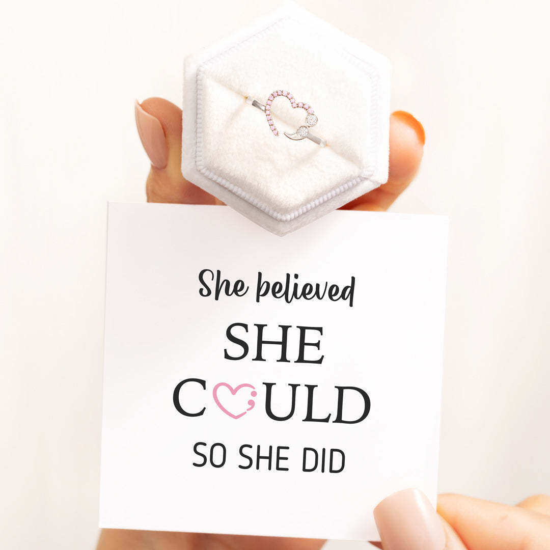 She Believed She Could So She Did Semicolon Ring-belovejewel.com