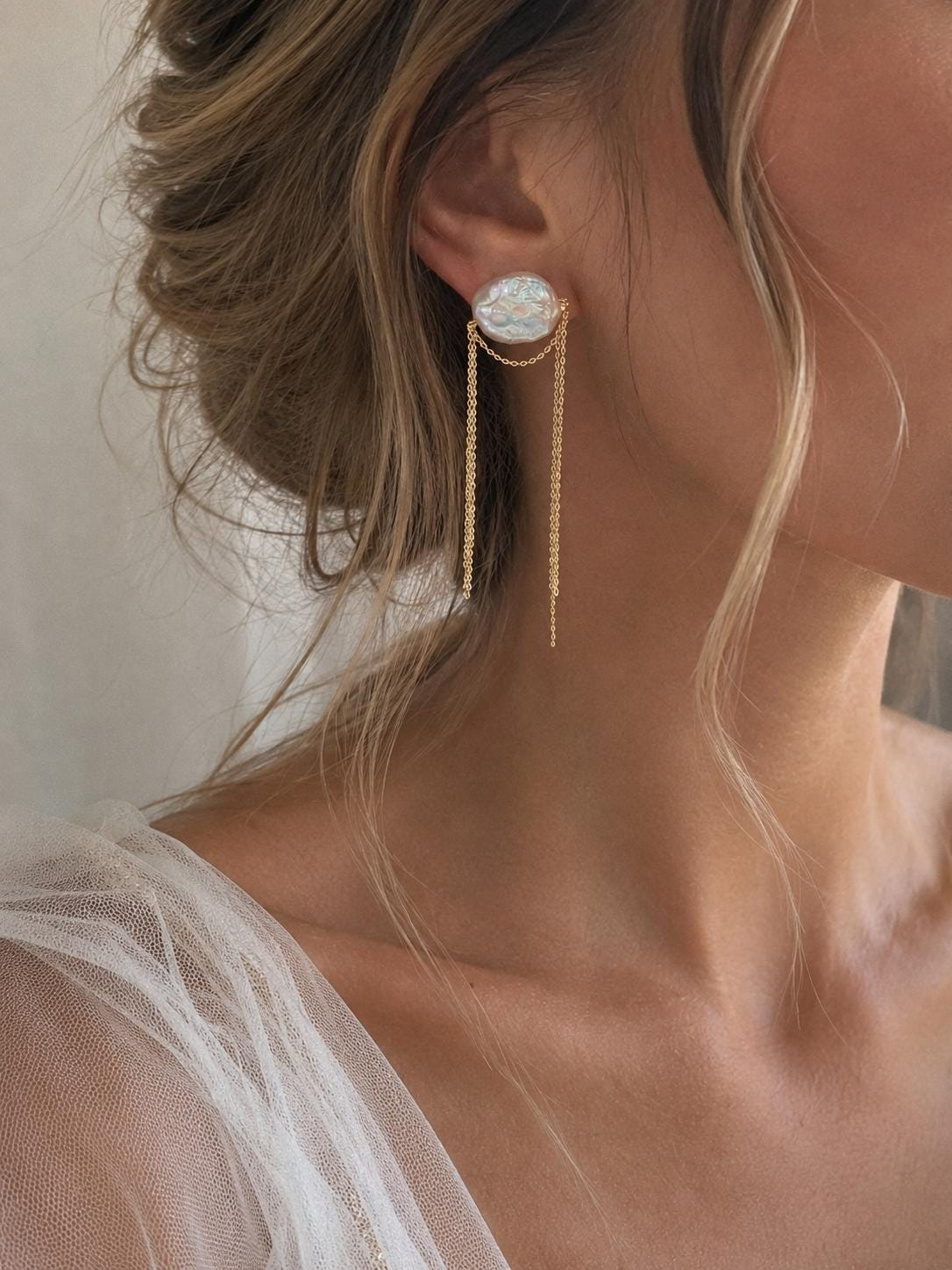 Handmade Freshwater Cascading Pearl Drop Earrings - Baroque Pearl Chain Jewelry for Brides, Bridesmaid Wedding Gifts, Statement Dangle Earrings