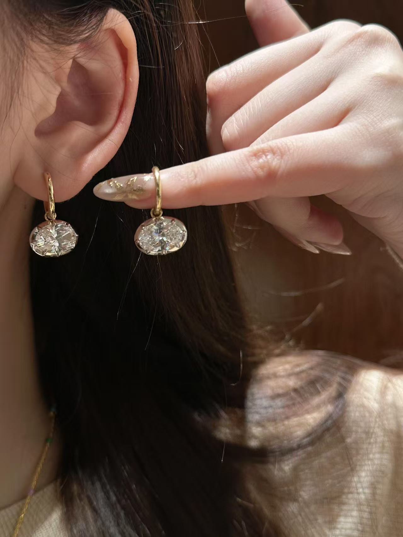 Classic 8 x 12 mm Oval Huggie Hoop Earrings, Floating CZ Earrings, Celebrity Inspired Jewelry, Gift for Girlfriend, Ideal Birthday Gift, Everyday Statement Earrings