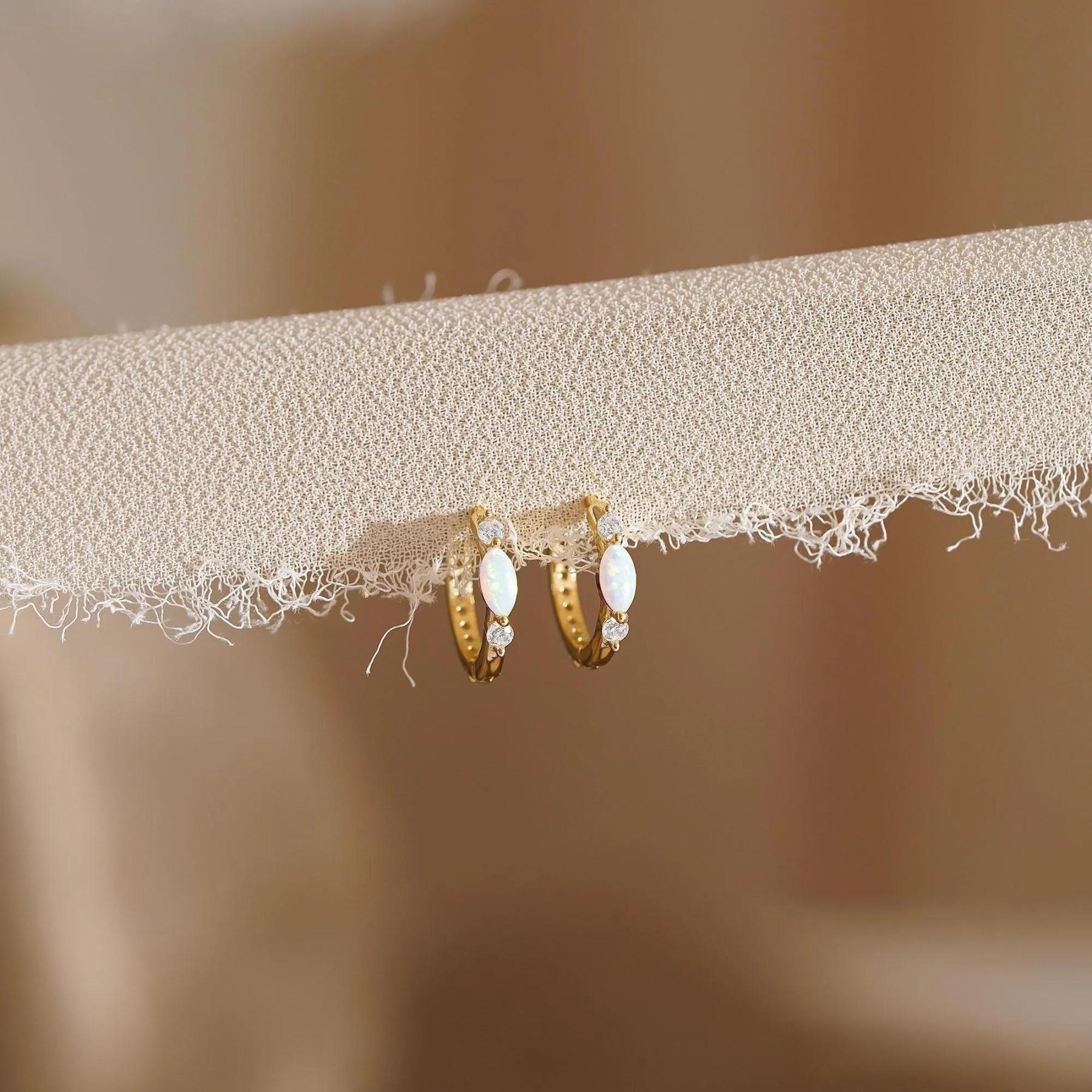 Minimalist Opal Huggie Hoop Earrings