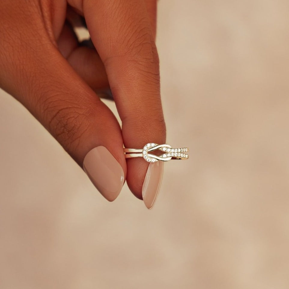 Grandmother & Granddaughter Square Knot Ring S925-belovejewel.com