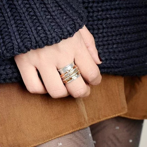 Bohemian Meditation Wide Band Spinner Ring-belovejewel.com