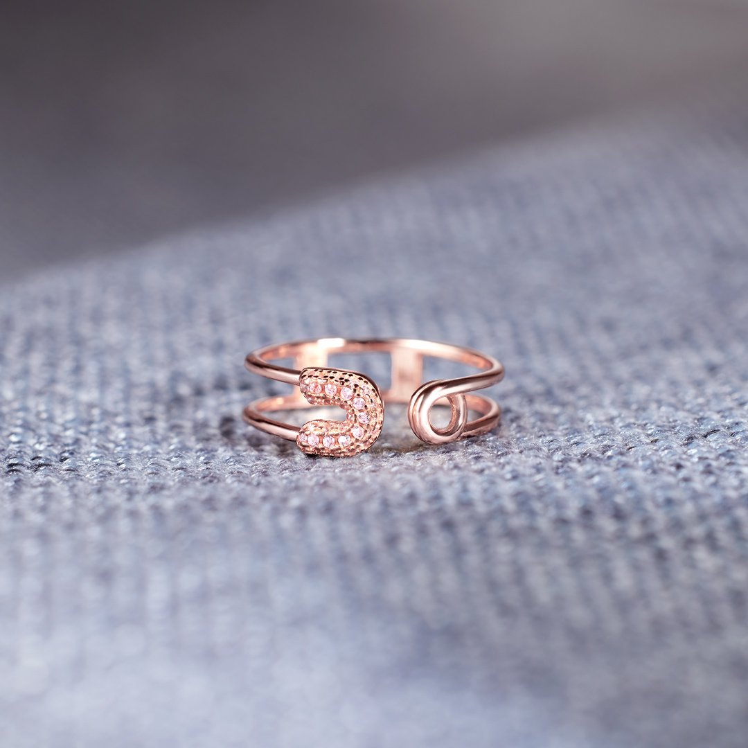 Be Safe And Happy Safety Pin Ring-belovejewel.com