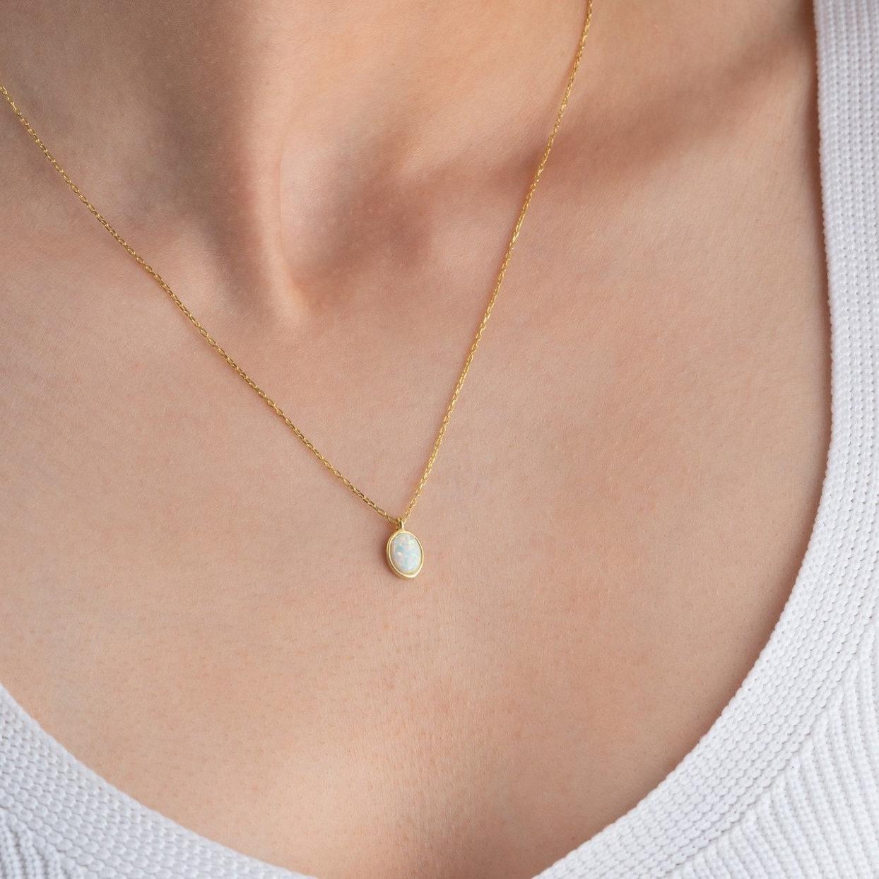 Dainty White Opal Necklace – Real Opal Oval Pendant, Elegant Gift for Her