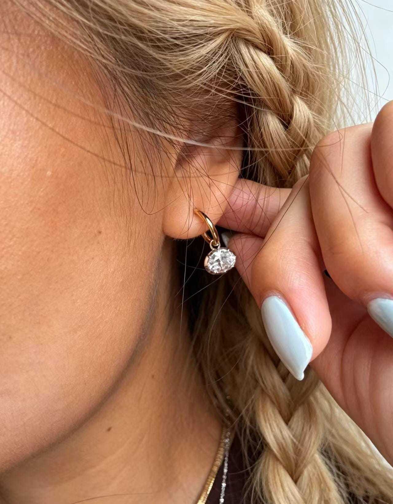 Classic 8 x 12 mm Oval Huggie Hoop Earrings, Floating CZ Earrings, Celebrity Inspired Jewelry, Gift for Girlfriend, Ideal Birthday Gift, Everyday Statement Earrings