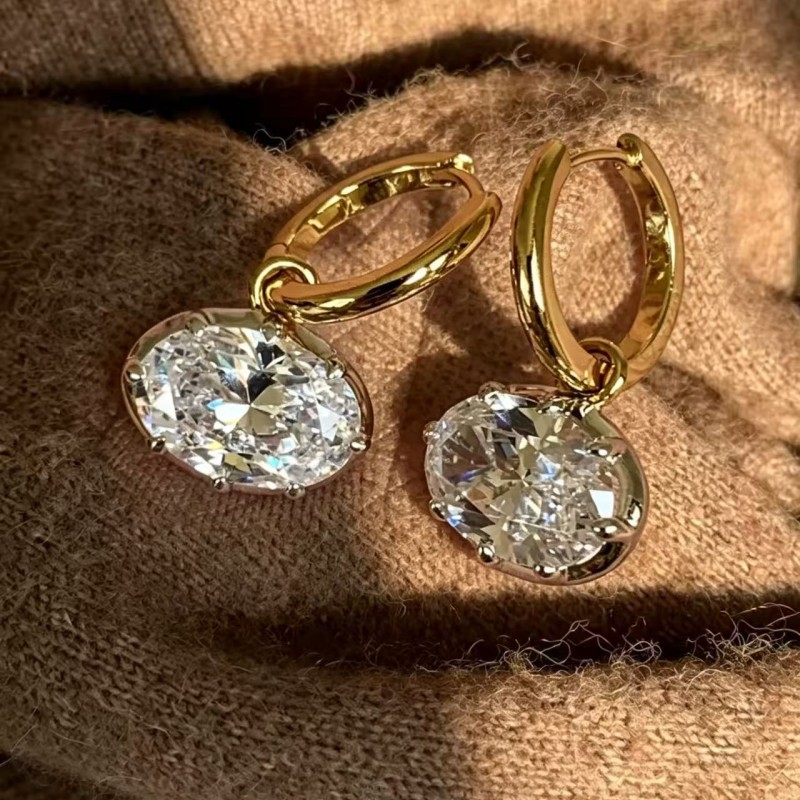 Classic 8 x 12 mm Oval Huggie Hoop Earrings, Floating CZ Earrings, Celebrity Inspired Jewelry, Gift for Girlfriend, Ideal Birthday Gift, Everyday Statement Earrings
