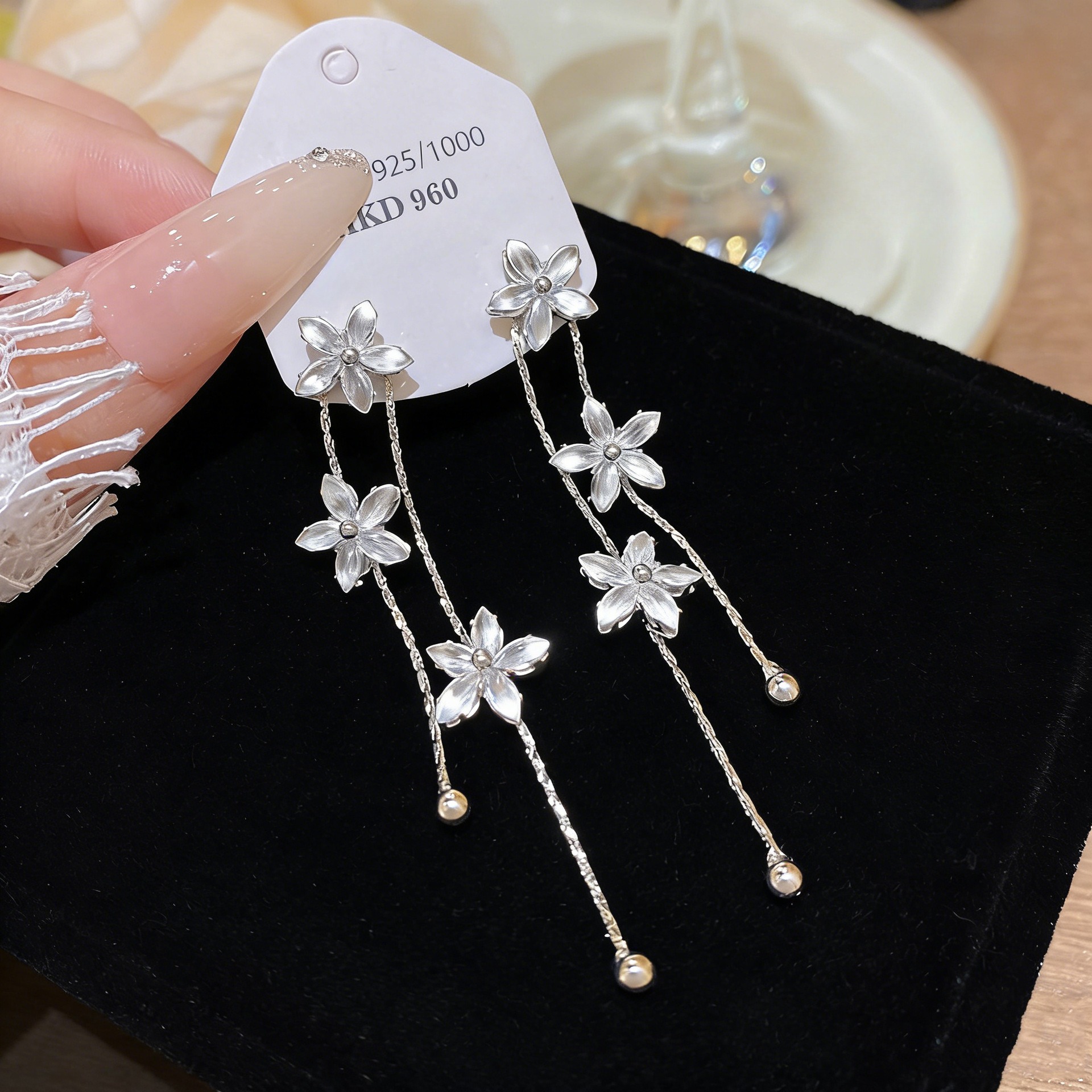 modmints Handcrafted Flower Diamond Drop Earrings - Minimalist Gold Crystal Dangle Jewelry, Elegant Earring for Women, Wedding Bridesmaid Gift Keepsake, Handcrafted Earrings
