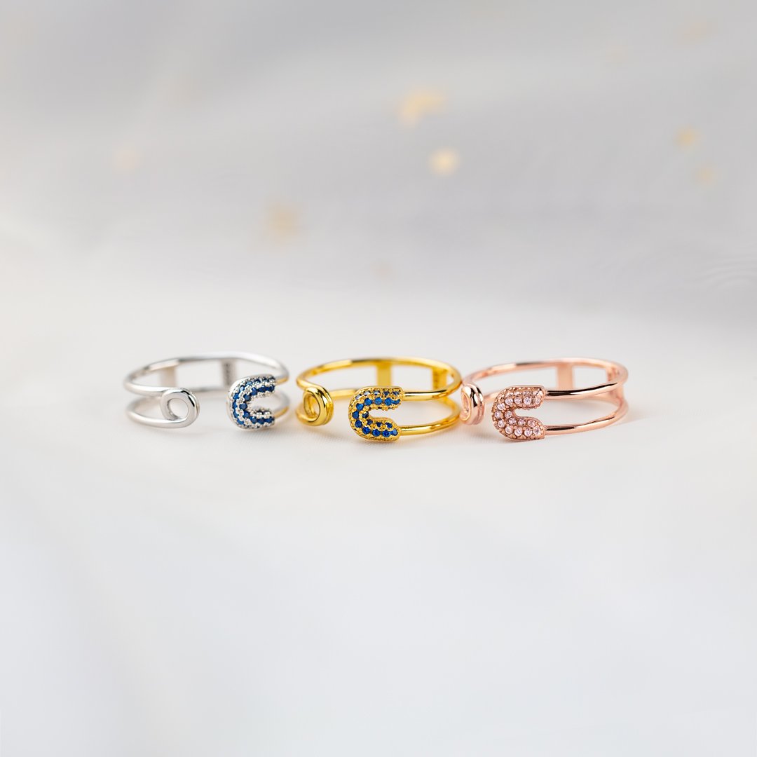 Be Safe And Happy Safety Pin Ring-belovejewel.com