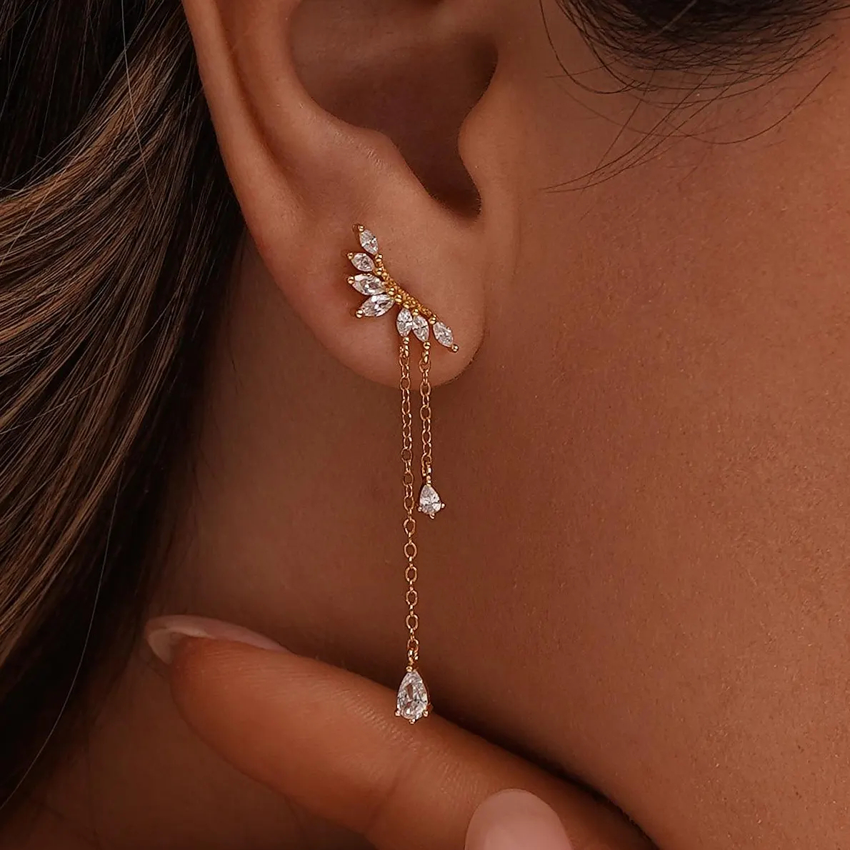 Dainty Diamond Dangle Drop Earrings CZ Diamond Tassel Earrings Wedding Jewelry Bridesmaid Gifts Christmas Present