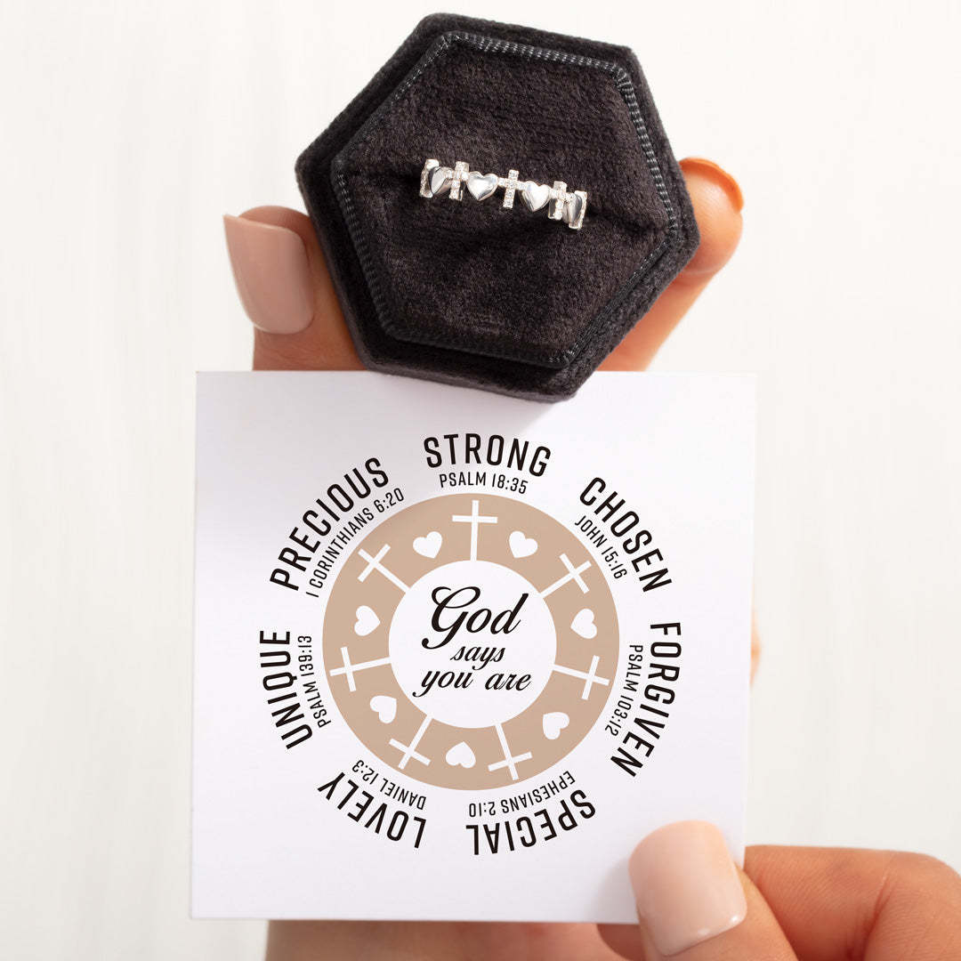God Says You Are Strong Heart & Cross Band-belovejewel.com
