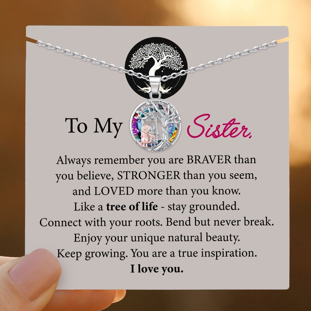 Tree of Life Sister on the Swing Necklace-belovejewel.com