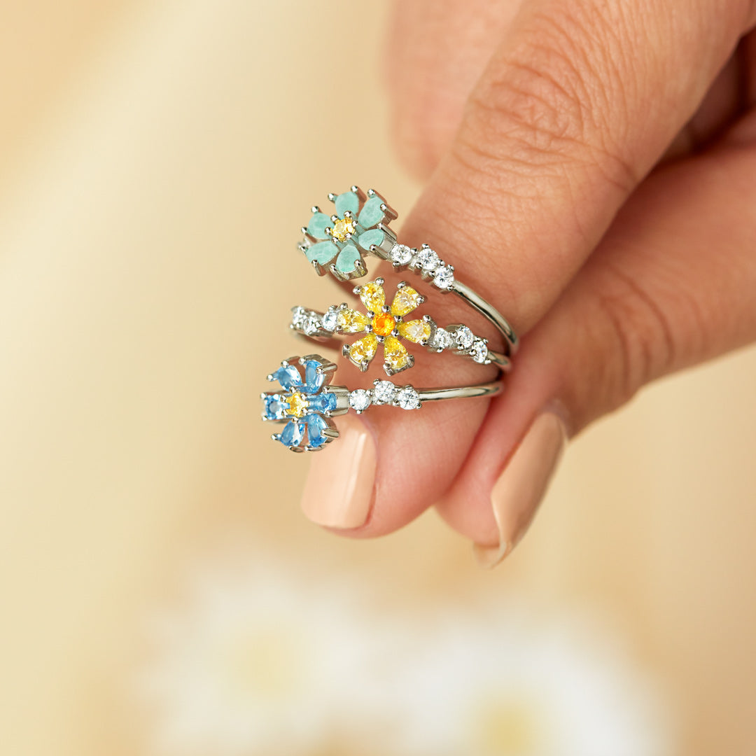 For Sisters Gem Flower Ring-belovejewel.com