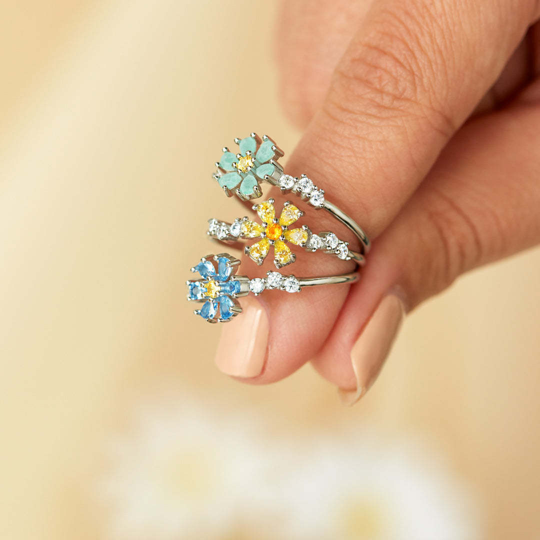 For Sisters Gem Flower Ring-belovejewel.com