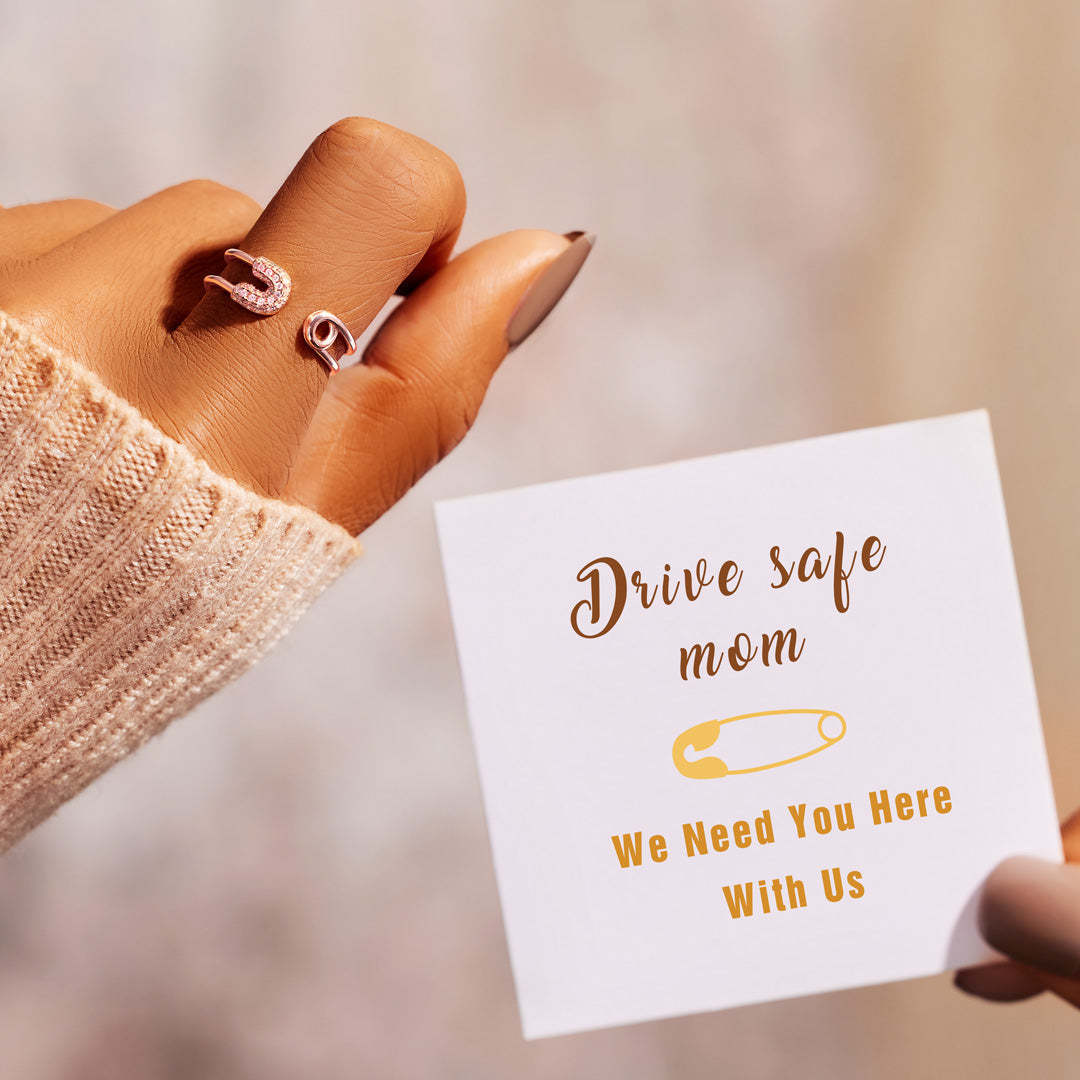 Drive Safe, Mom Safety Pin Ring-belovejewel.com