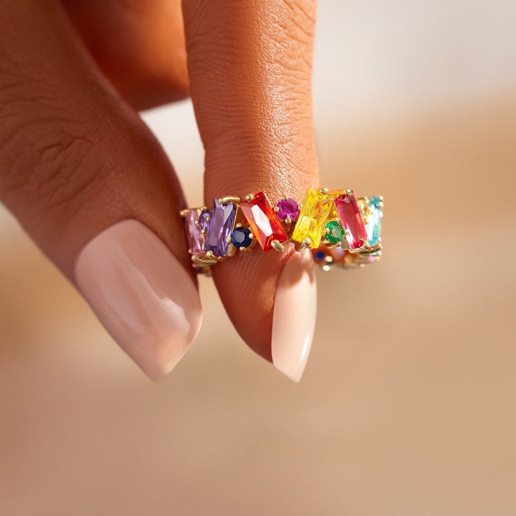 Stepping Stones Rainbow Ring Band-belovejewel.com
