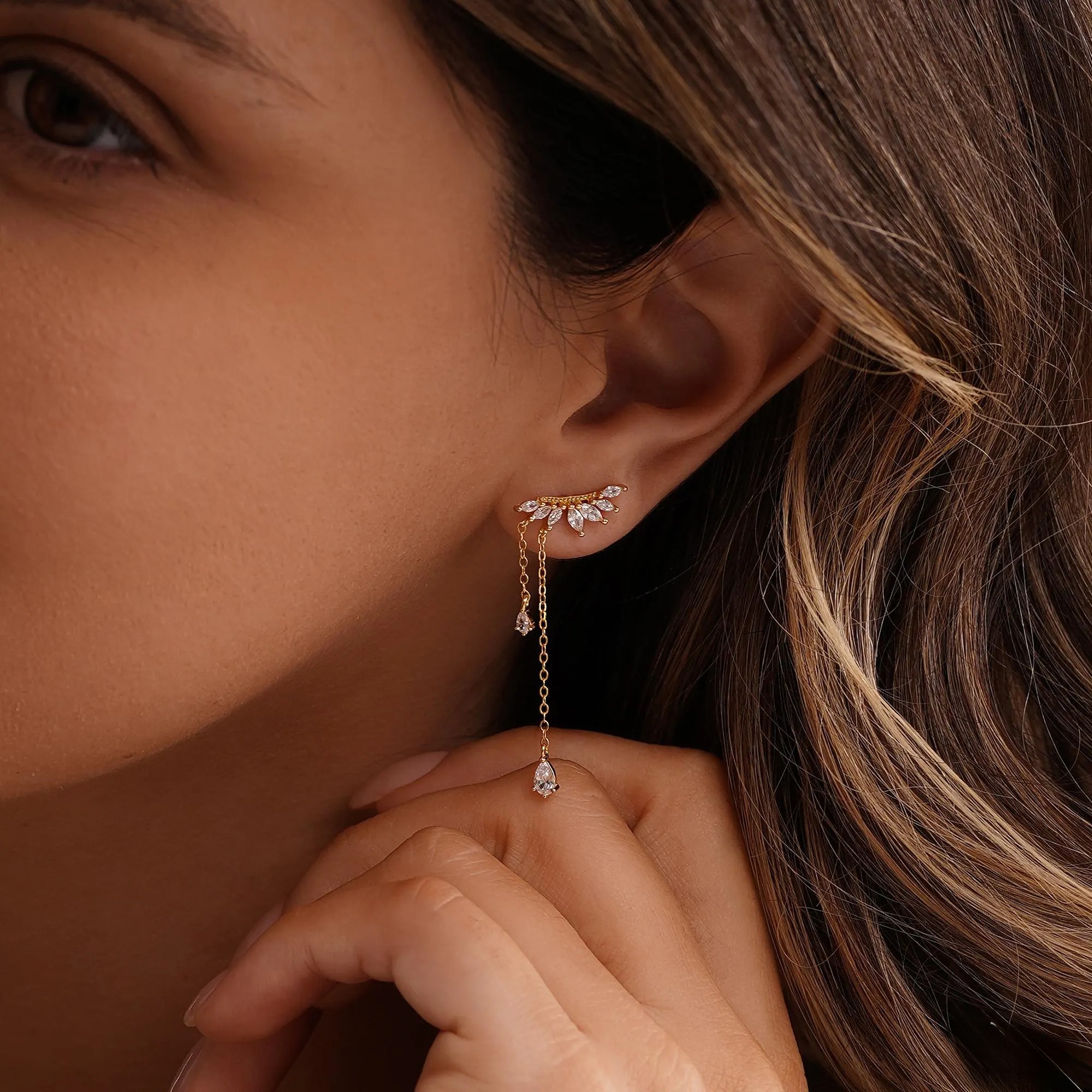 Dainty Diamond Dangle Drop Earrings CZ Diamond Tassel Earrings Wedding Jewelry Bridesmaid Gifts Christmas Present