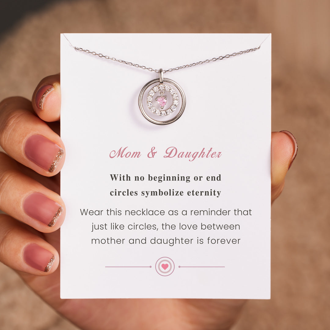 Mother Daughter Encircled Heart Necklace-belovejewel.com