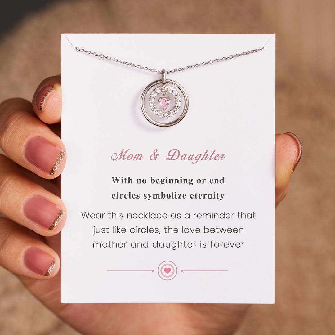 Mother Daughter Encircled Heart Necklace-belovejewel.com