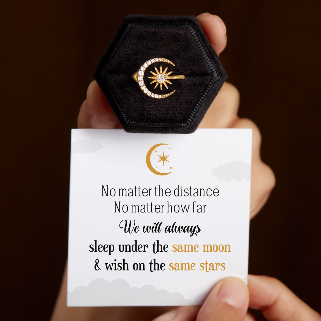 Always Under the Same Moon Crescent Moon & Star Ring-belovejewel.com