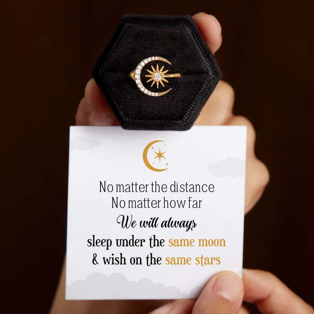 Always Under the Same Moon Crescent Moon & Star Ring-belovejewel.com