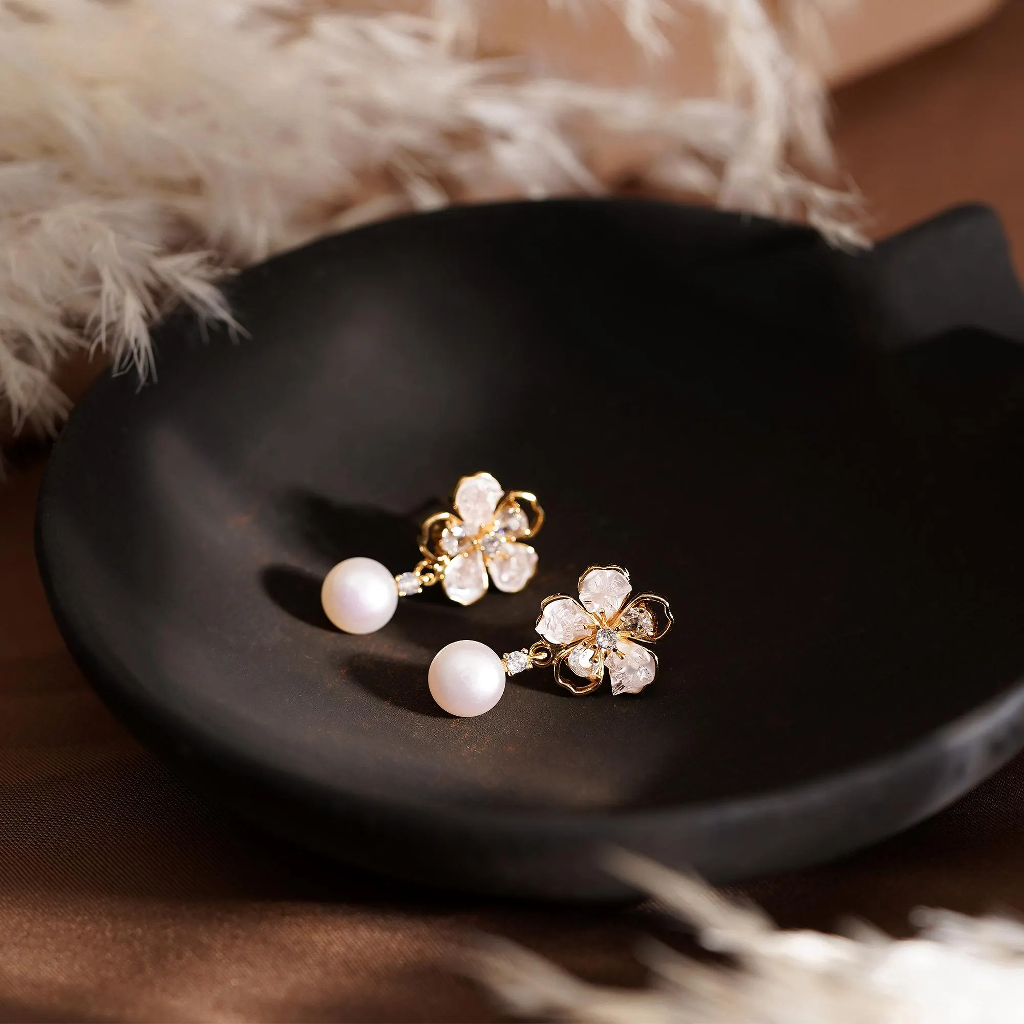 HANDMADE FLOWER FRESHWATER PEARL DROP EARRINGS – DAINTY BRIDAL & GIFT EARRINGS