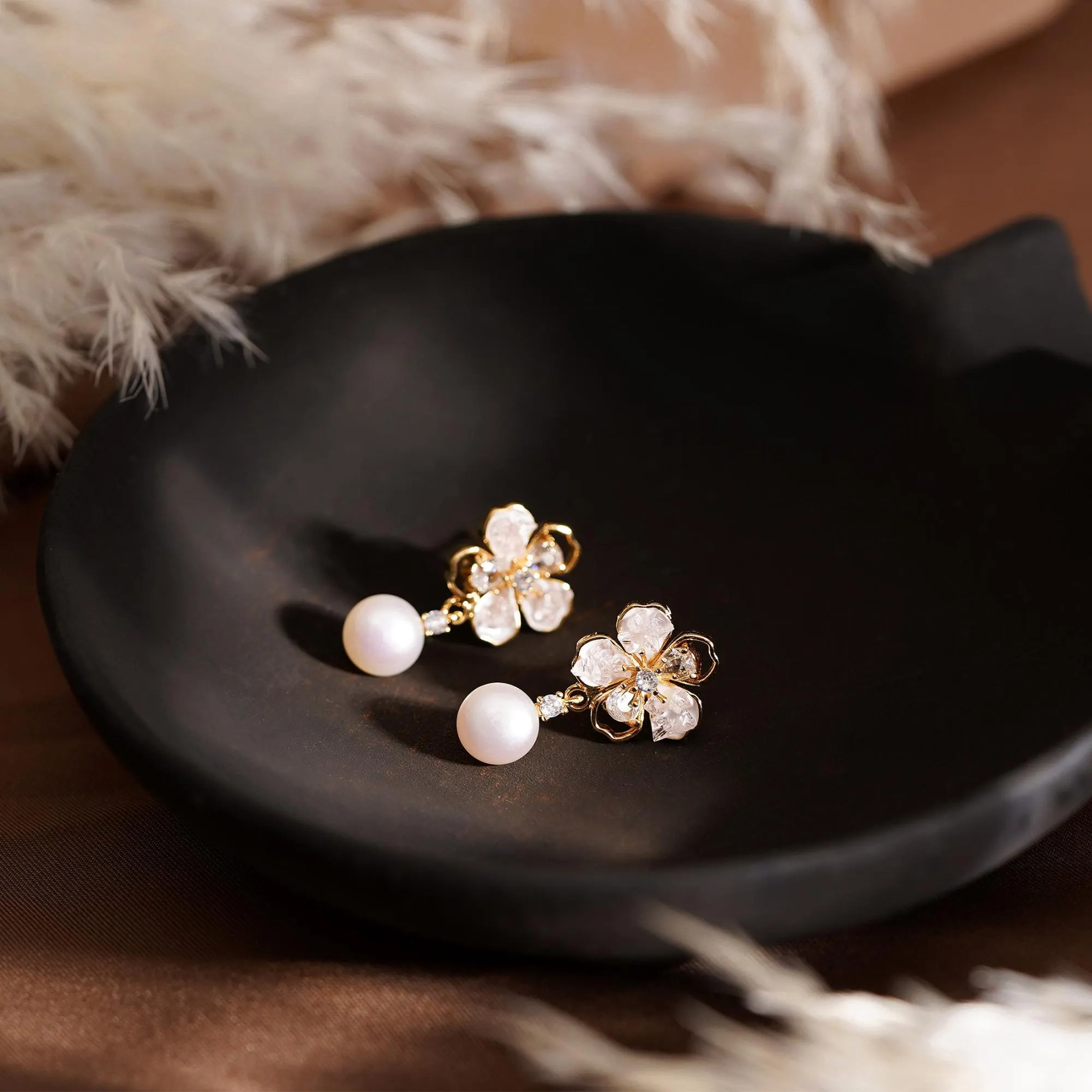 HANDMADE FLOWER FRESHWATER PEARL DROP EARRINGS – DAINTY BRIDAL & GIFT EARRINGS