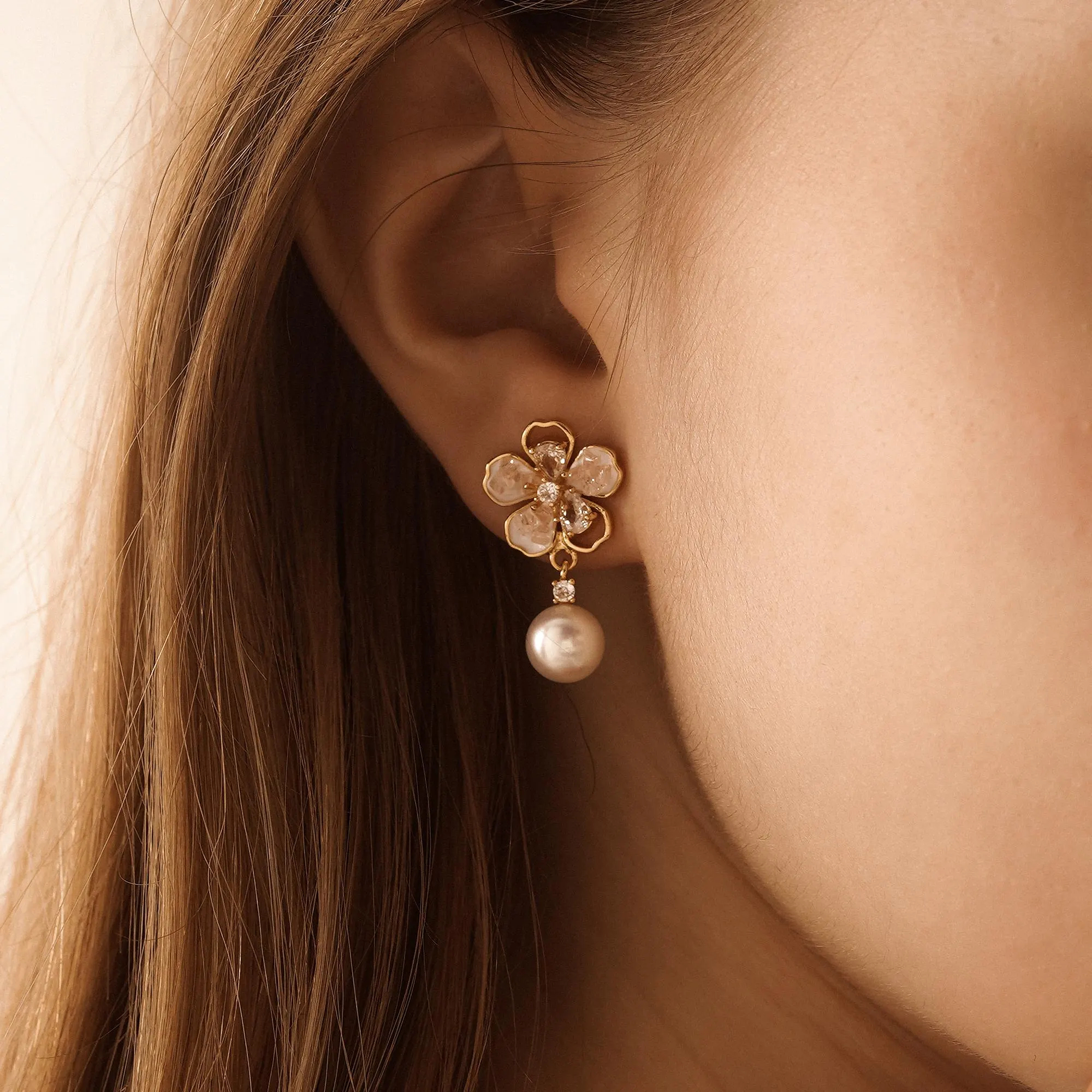 HANDMADE FLOWER FRESHWATER PEARL DROP EARRINGS – DAINTY BRIDAL & GIFT EARRINGS