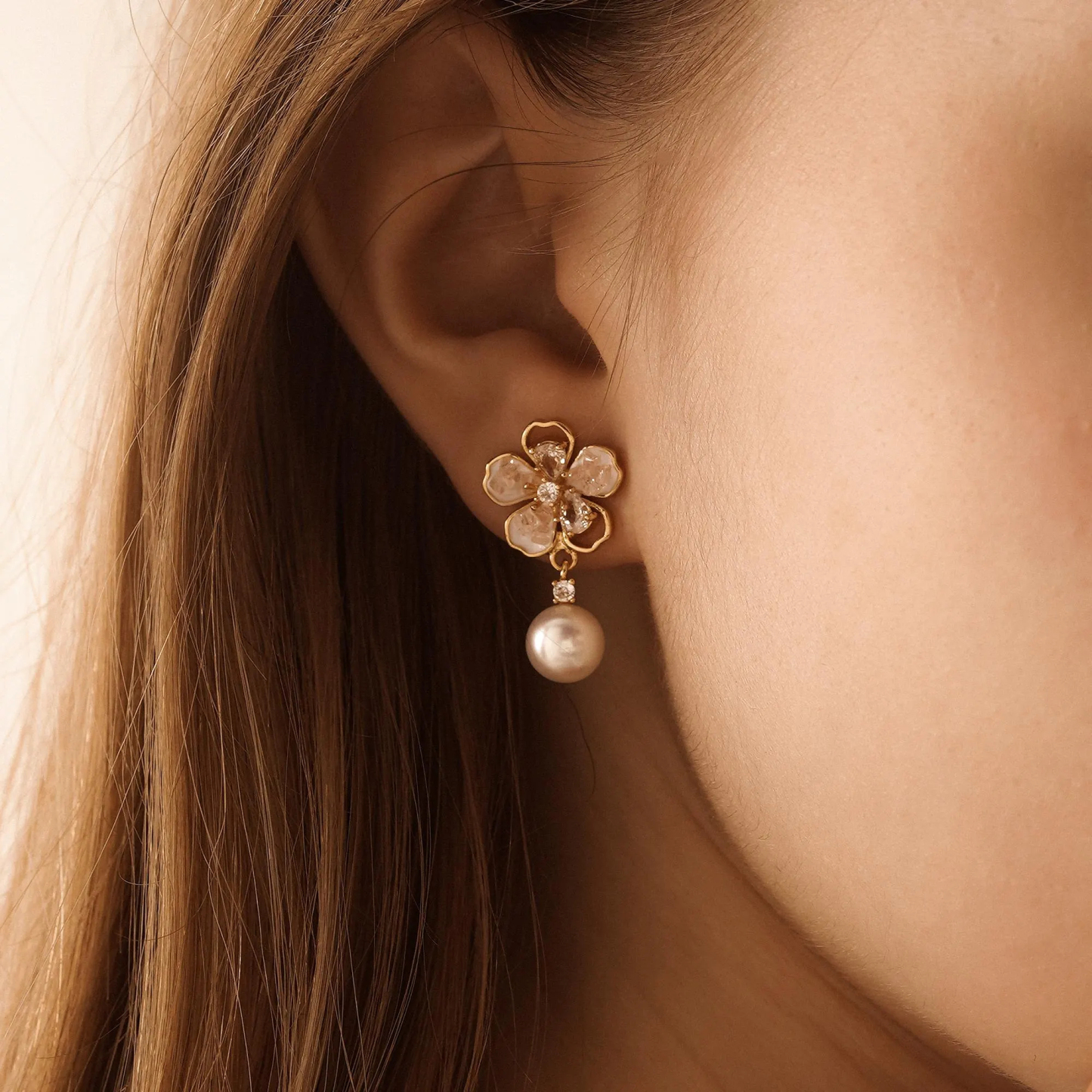 HANDMADE FLOWER FRESHWATER PEARL DROP EARRINGS – DAINTY BRIDAL & GIFT EARRINGS